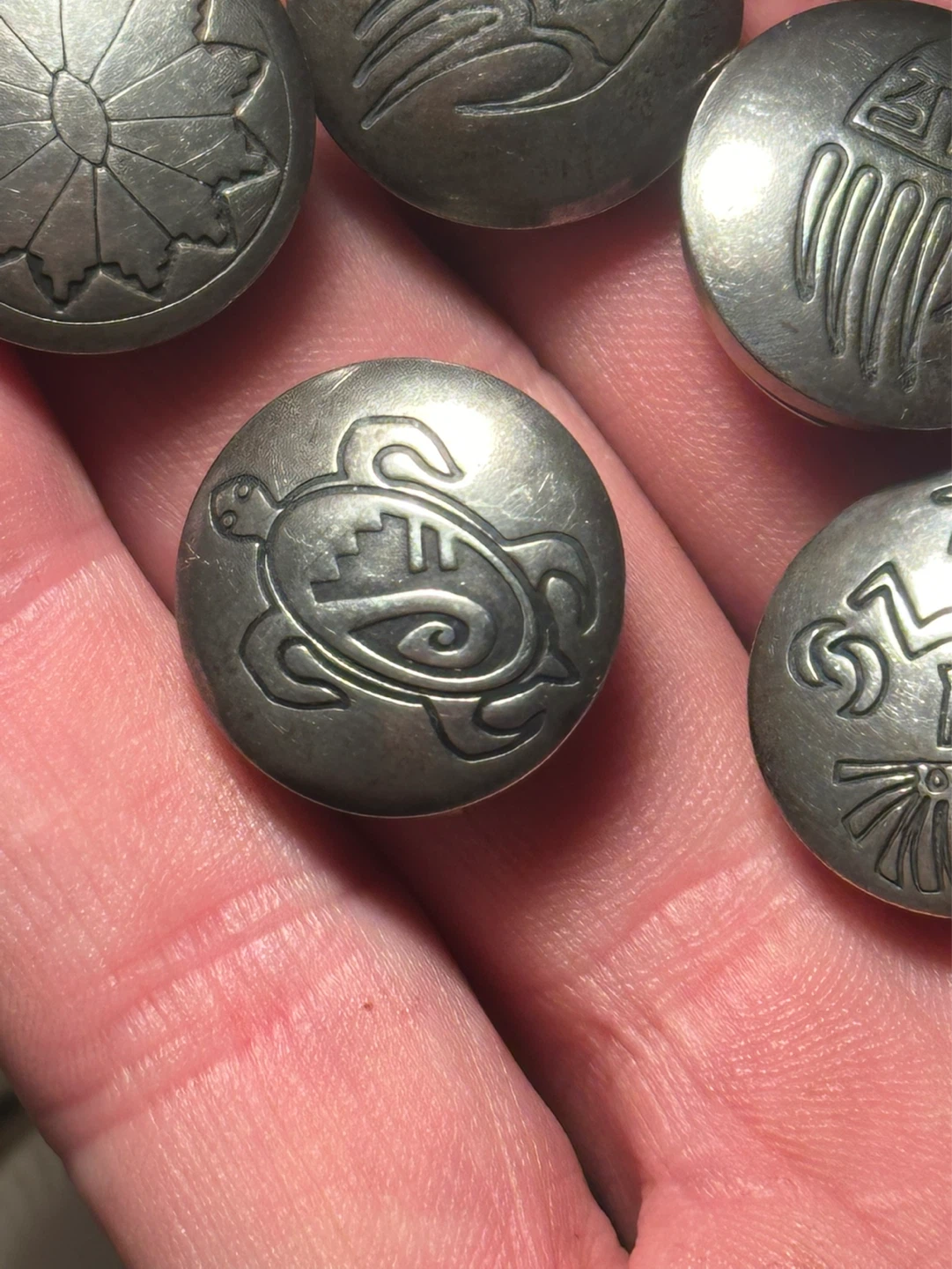 Set of 5 Native American Sterling Silver Button covers - photo 4