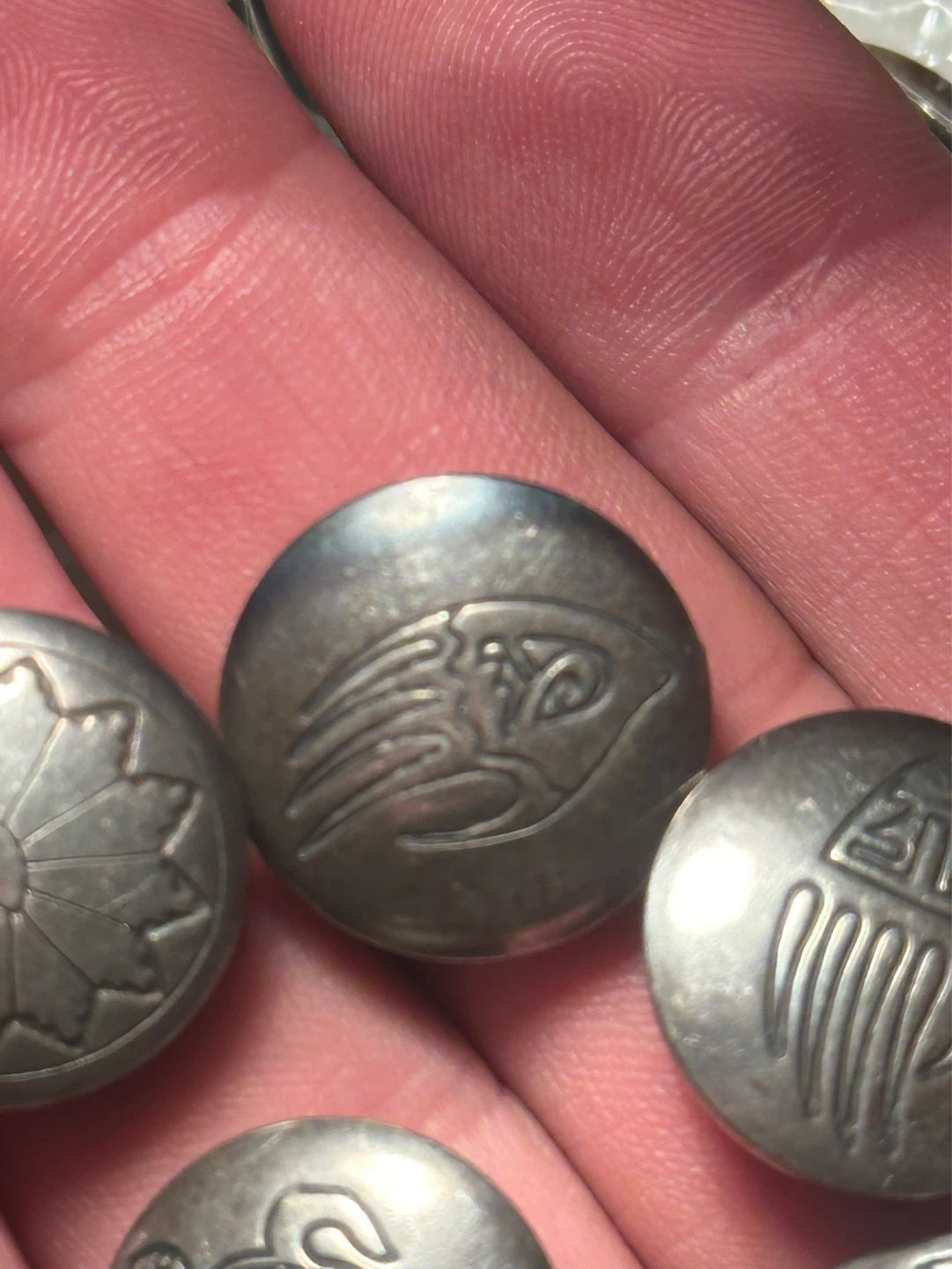 Set of 5 Native American Sterling Silver Button covers - photo 5