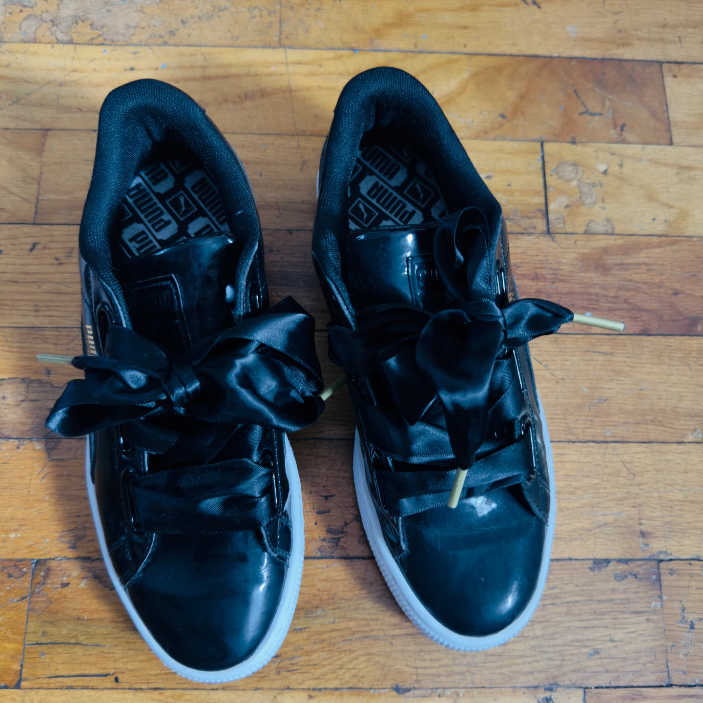 Puma Basket Platform Satin Lace Sneakers - Black