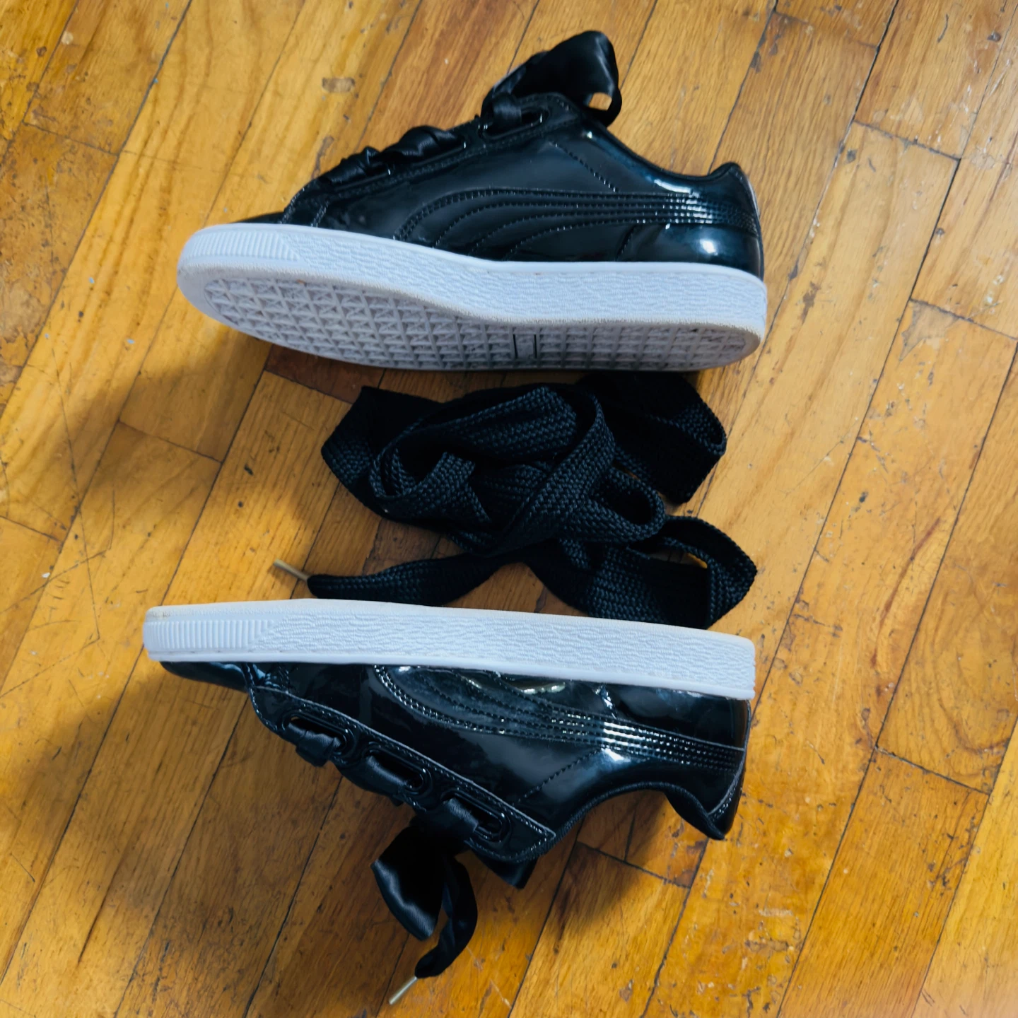 Puma Basket Platform Satin Lace Sneakers - Black - photo 4