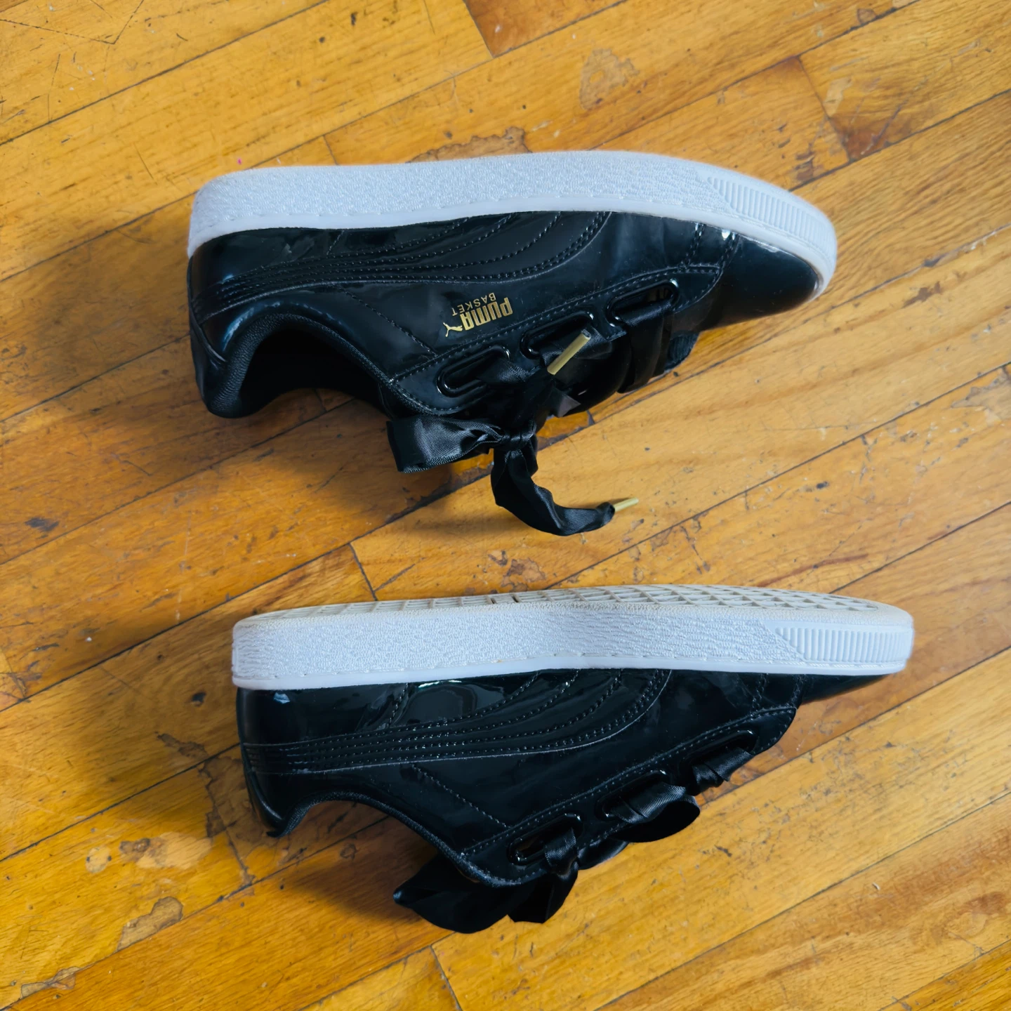 Puma Basket Platform Satin Lace Sneakers - Black - photo 3
