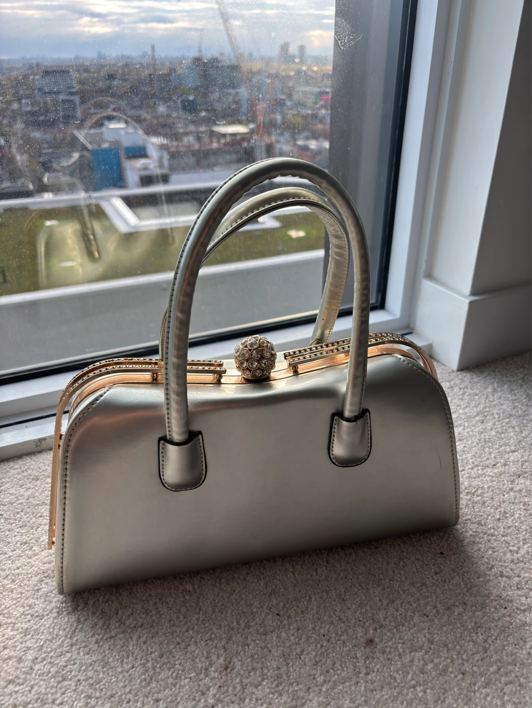 Gold Clutch Purse with Rhinestone Accent
