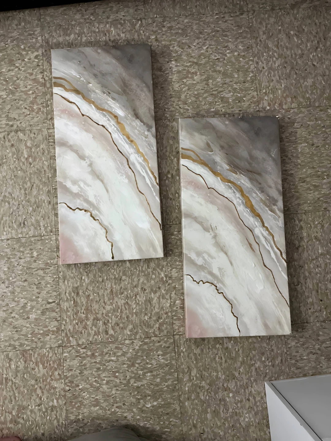 Set of 2 Abstract Marble Canvas Wall Art with Gold Veining