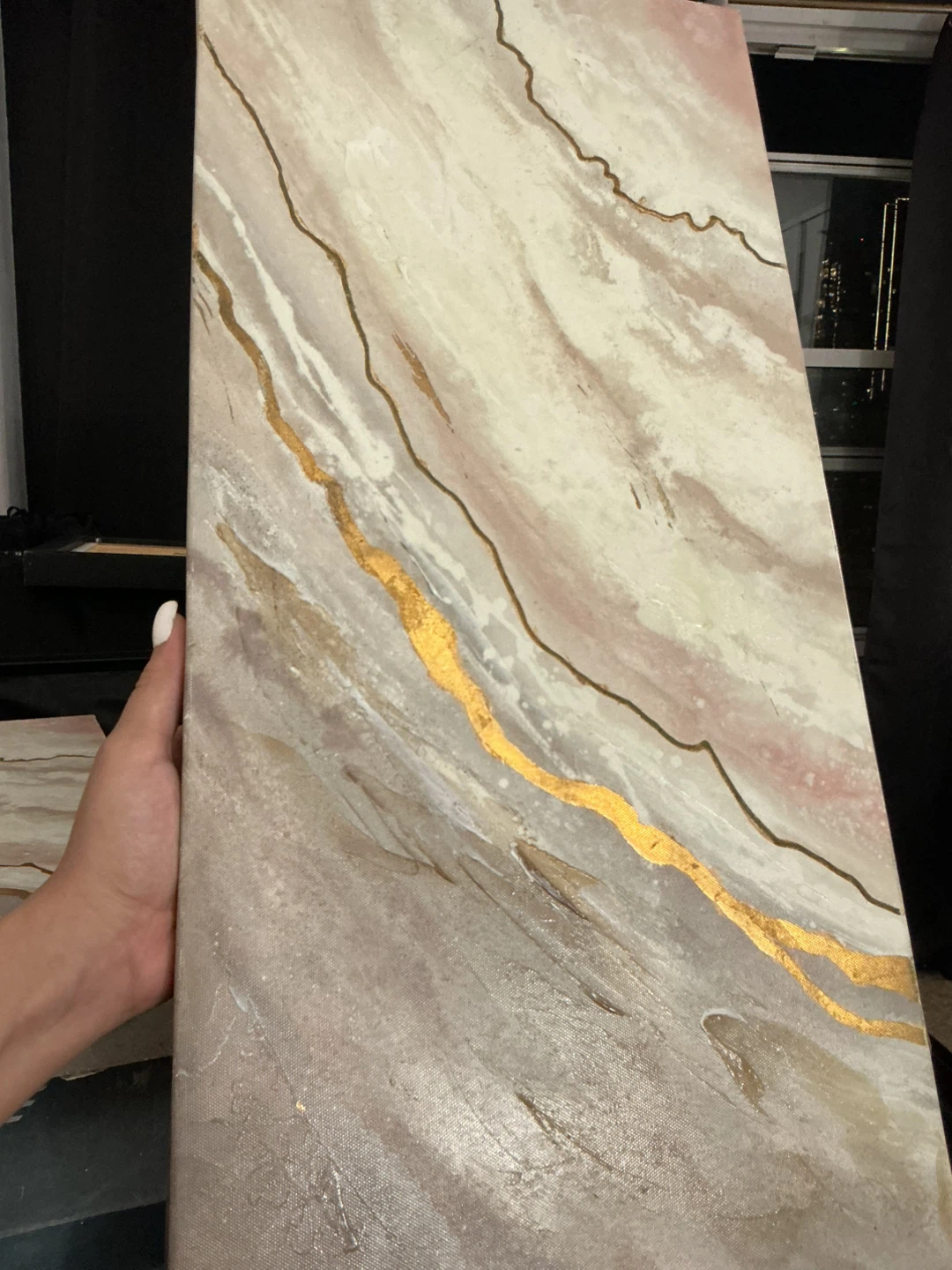 Set of 2 Abstract Marble Canvas Wall Art with Gold Veining - photo 4