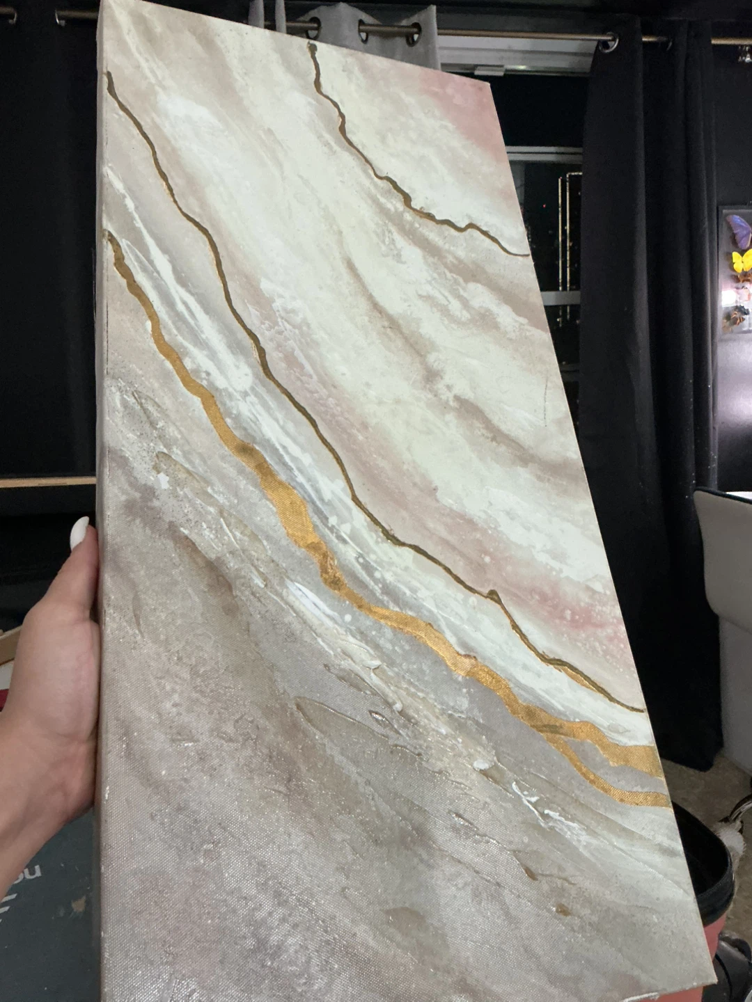 Set of 2 Abstract Marble Canvas Wall Art with Gold Veining - photo 3