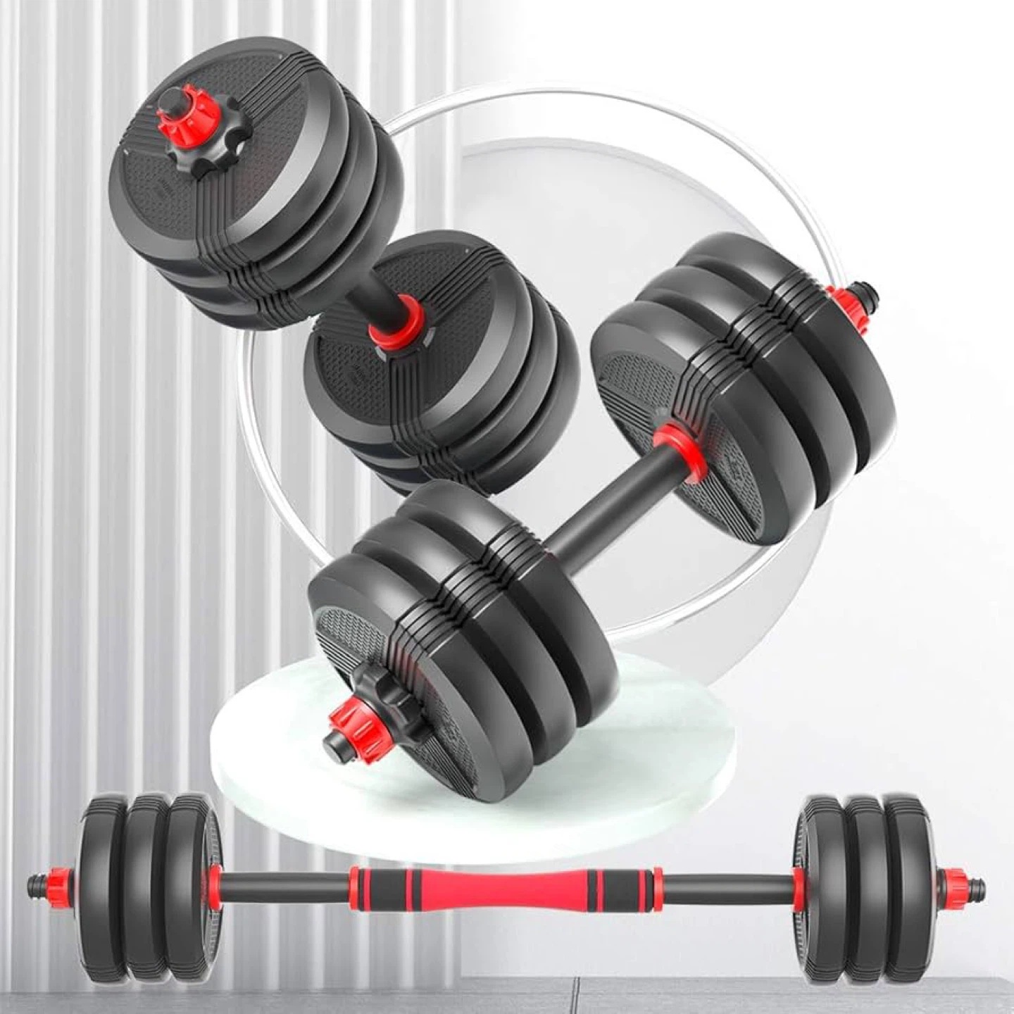 RUNWE Adjustable Dumbbell Set with Barbell Connector