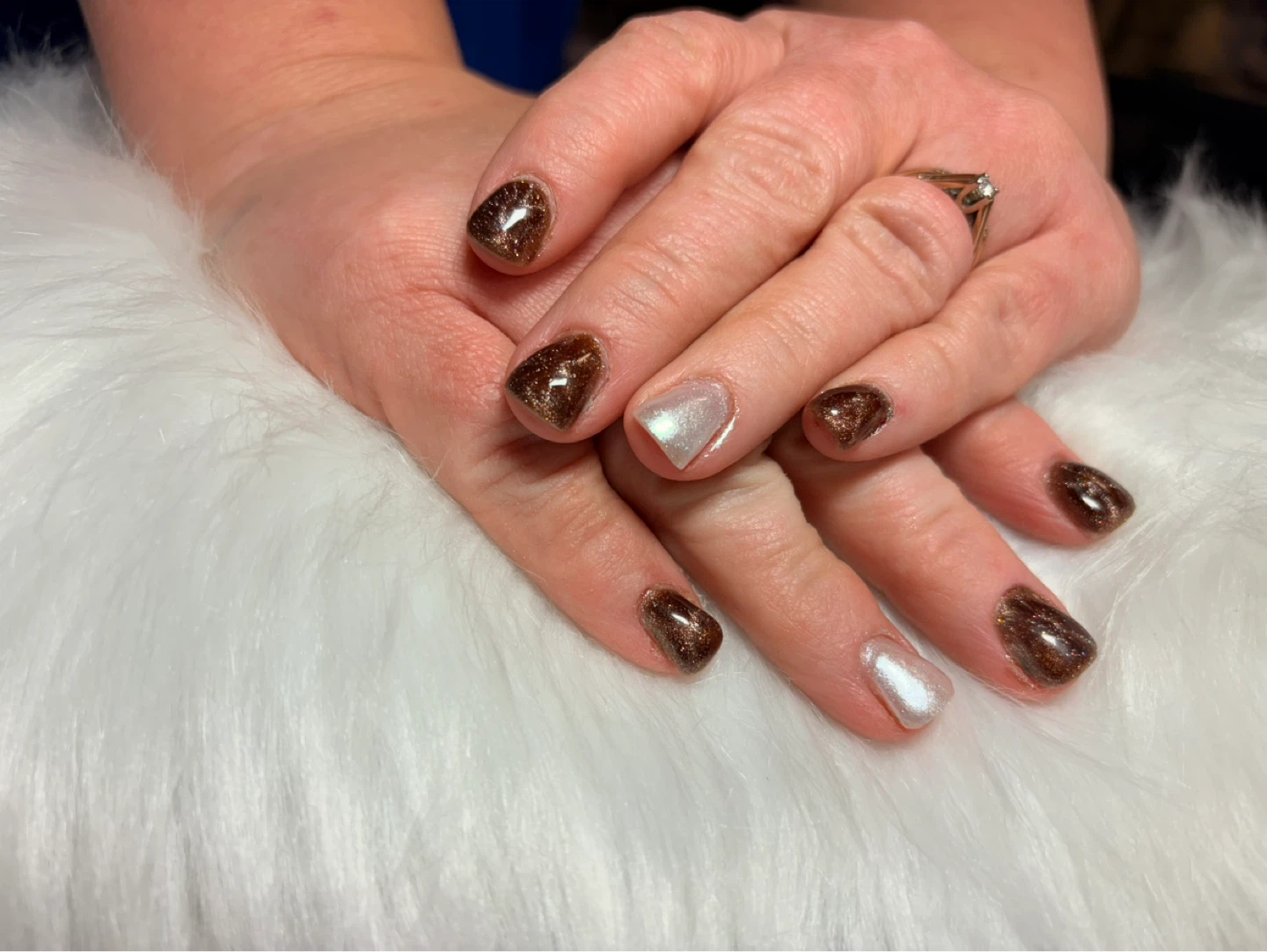 Brown & Silver Glitter Gel Nails