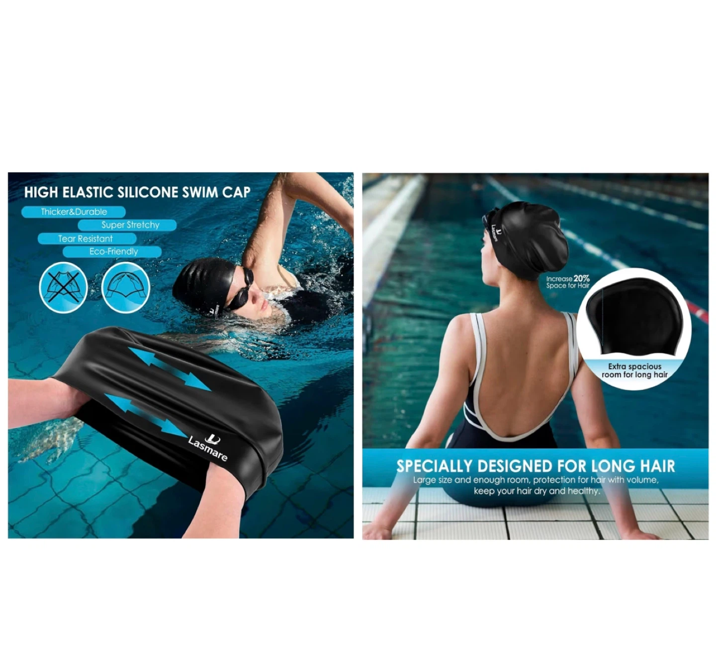 Brand new Large Long Hair Swim Cap with Extra Room for Women Men - photo 5
