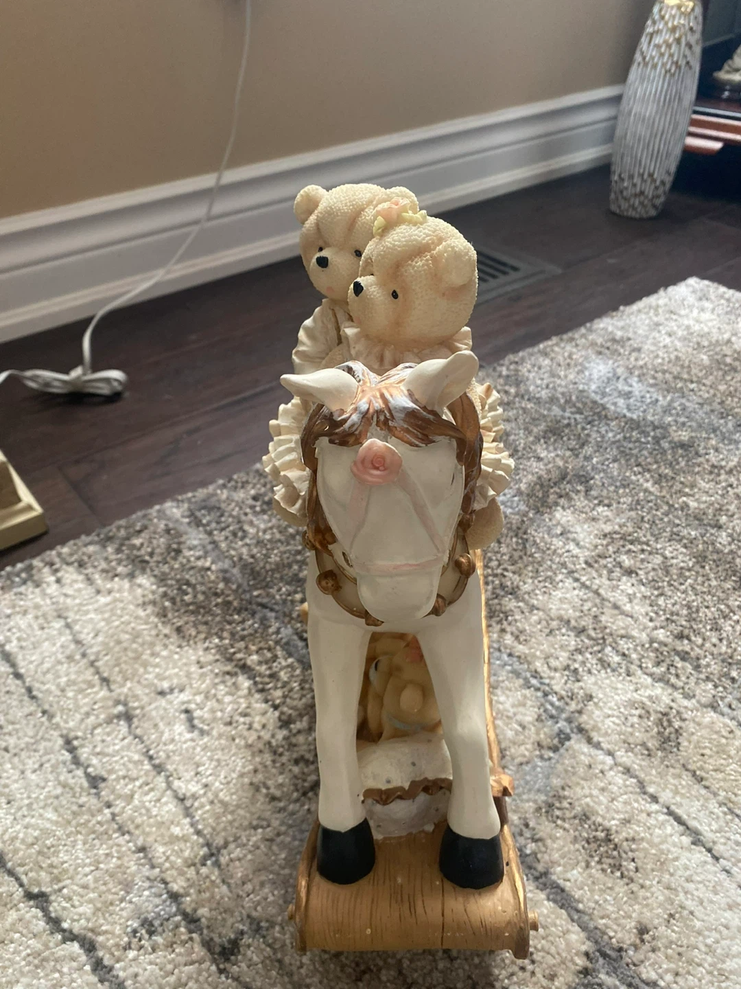 Ceramic Teddy Bear Rocking Horse Figurine