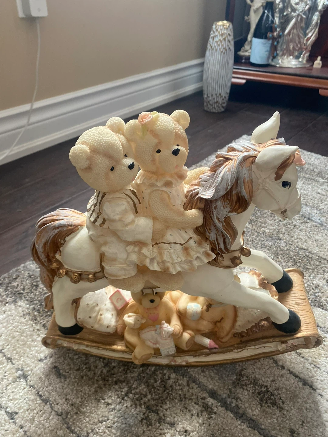 Ceramic Teddy Bear Rocking Horse Figurine - photo 3
