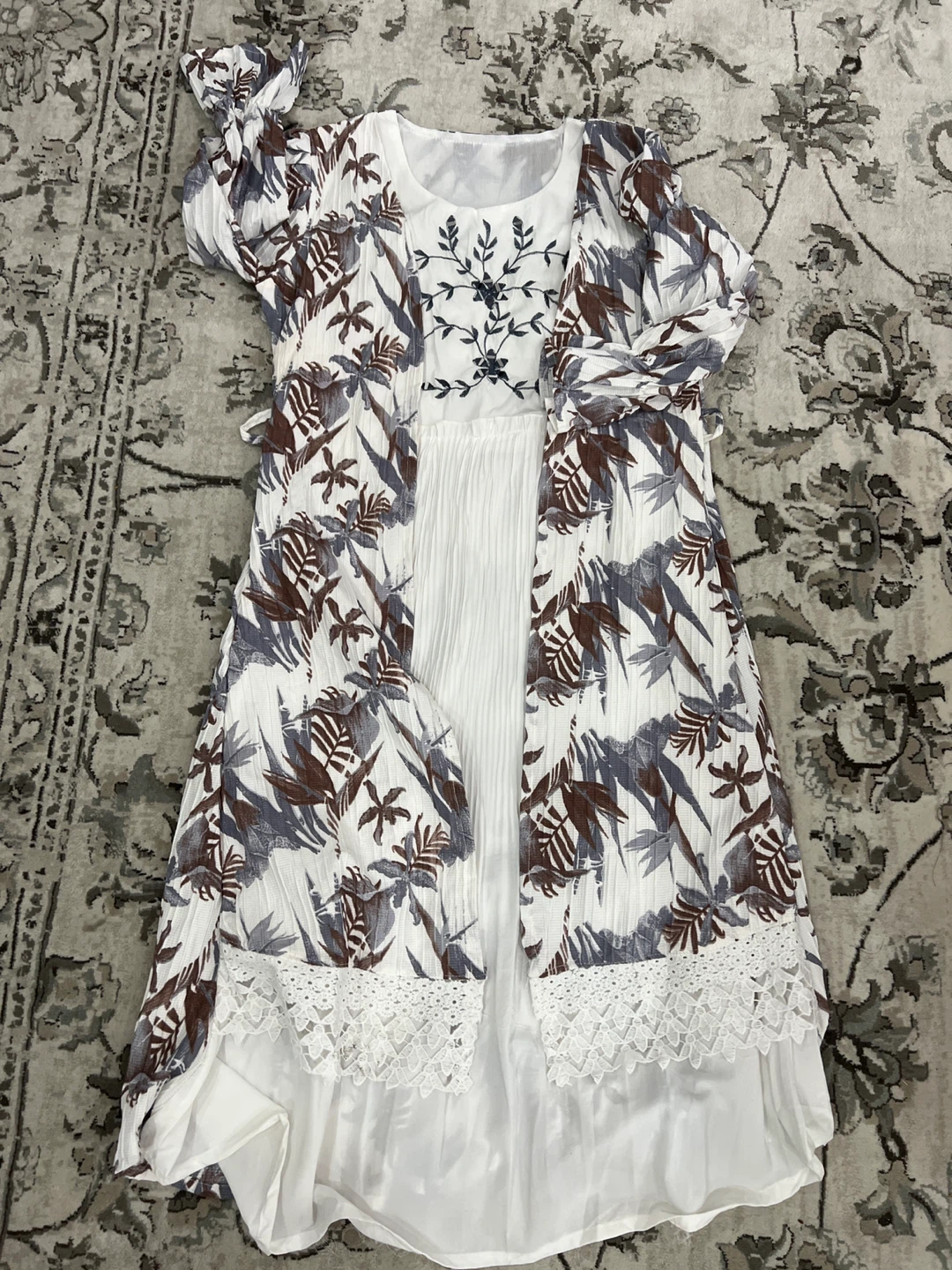 Women's Floral Print Dress with Lace Trim