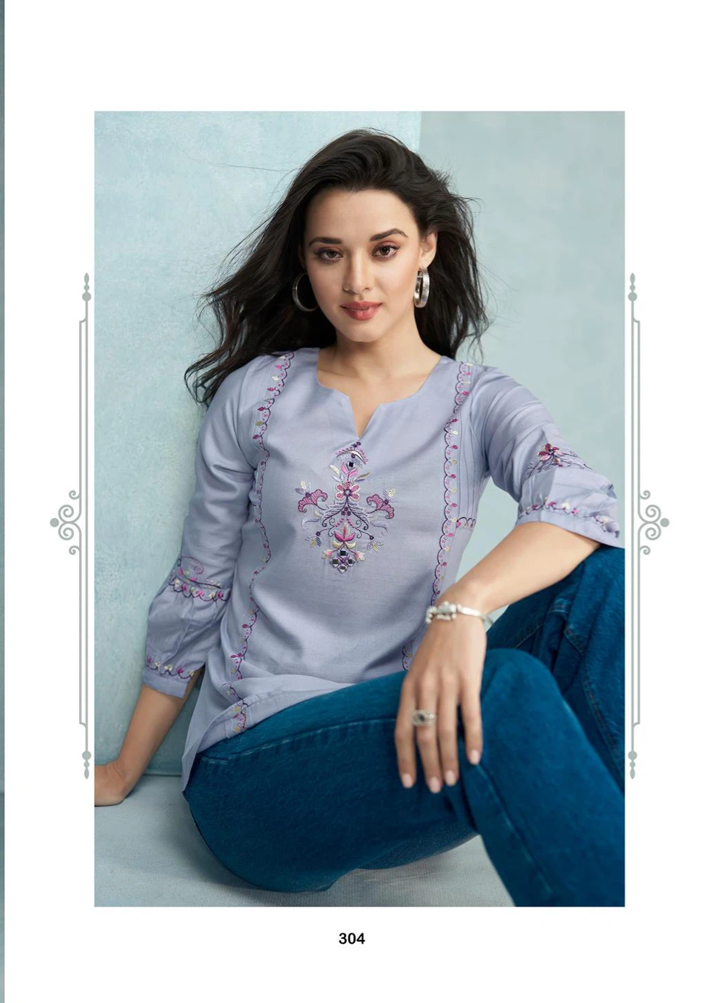 Women's Embroidered Grey Tunic Top
