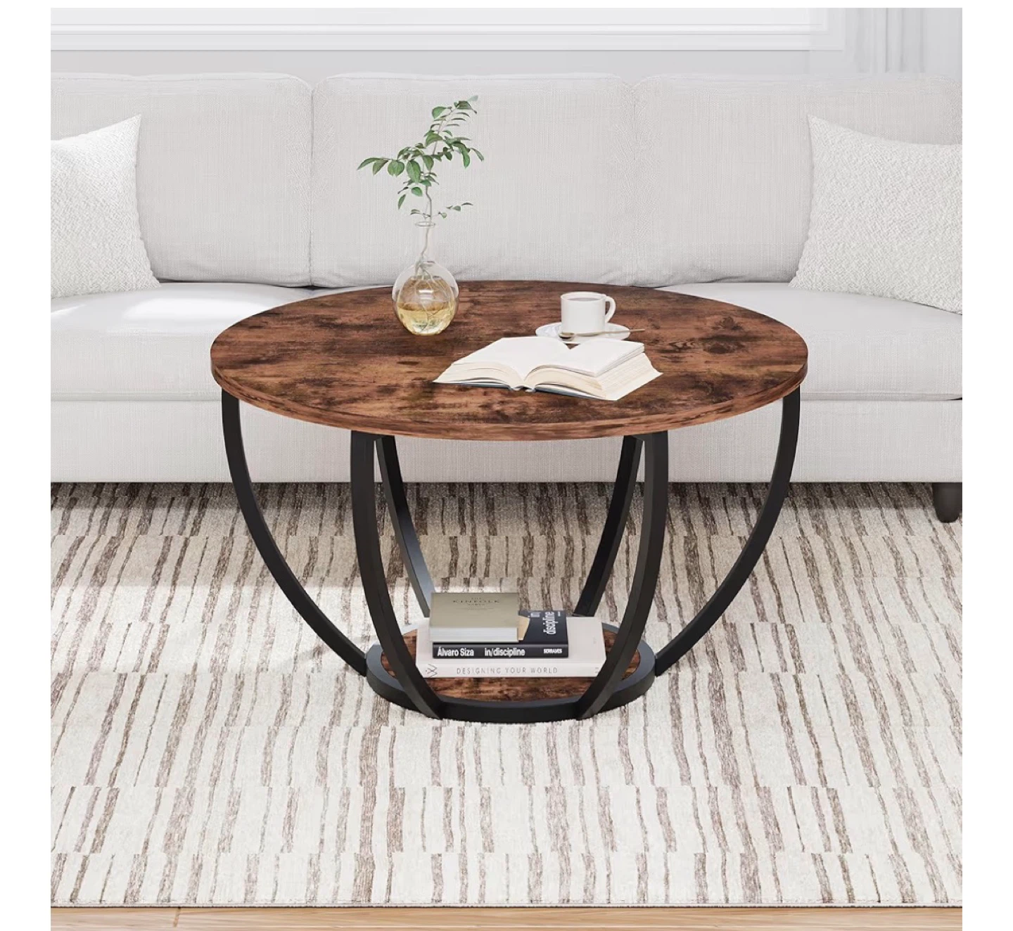 Round Coffee Table with Storage Shelf - photo 3