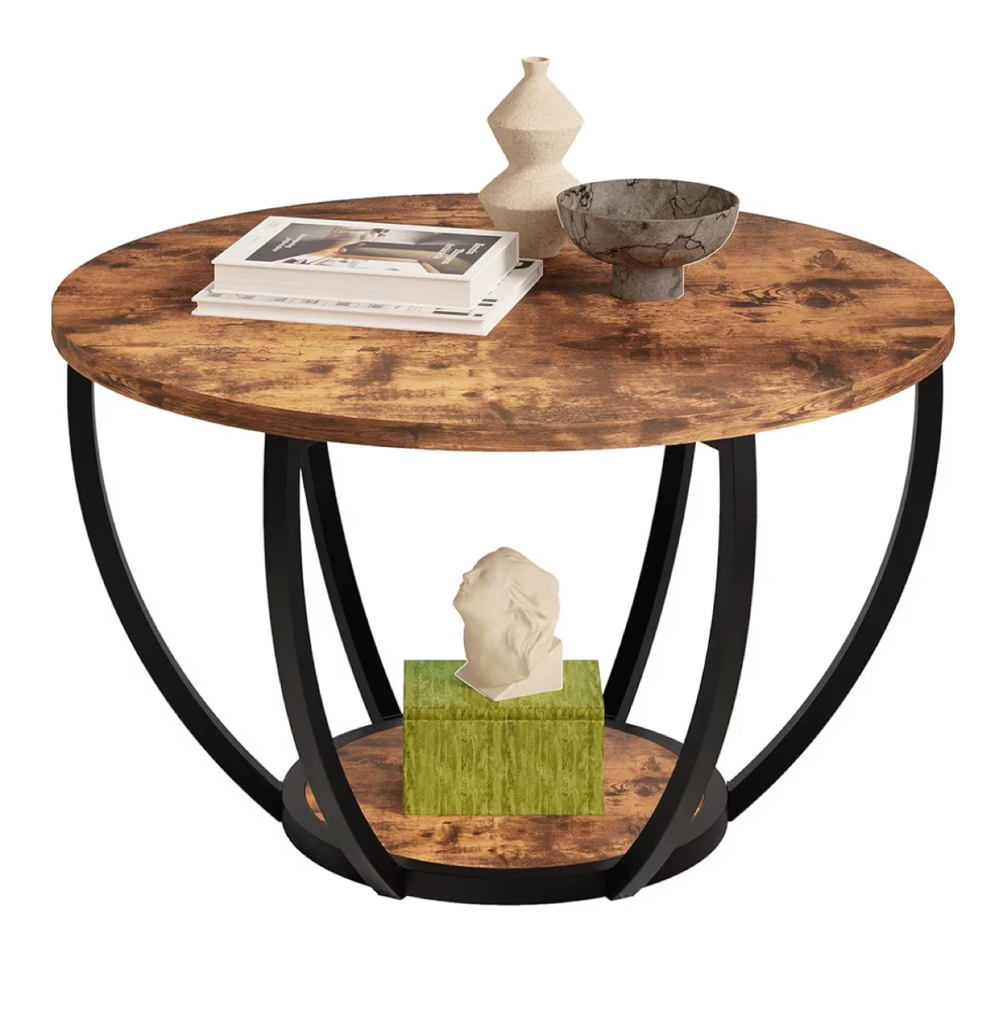 Round Coffee Table with Storage Shelf - photo 4