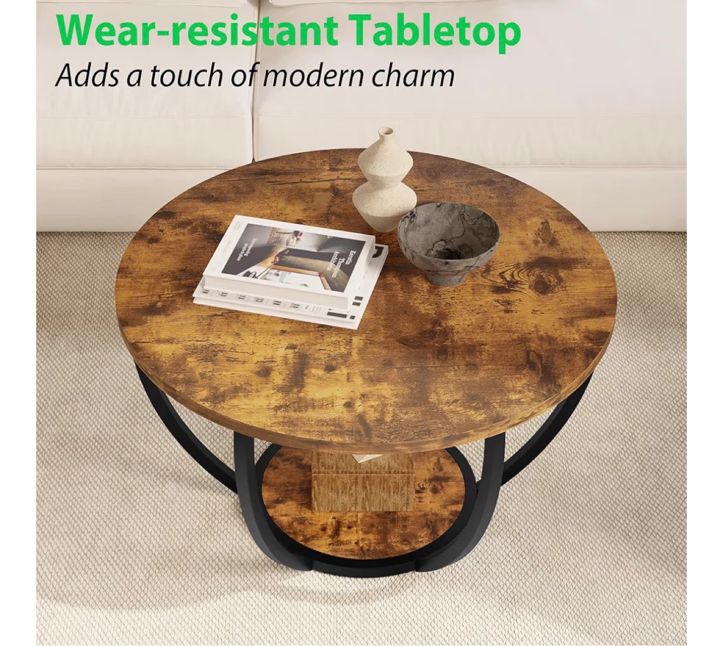 Round Coffee Table with Storage Shelf - photo 5