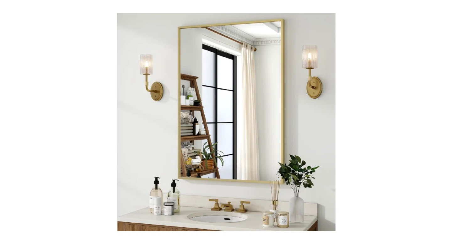 24" x 36" Gold Aluminum Alloy Framed Wall Mirror