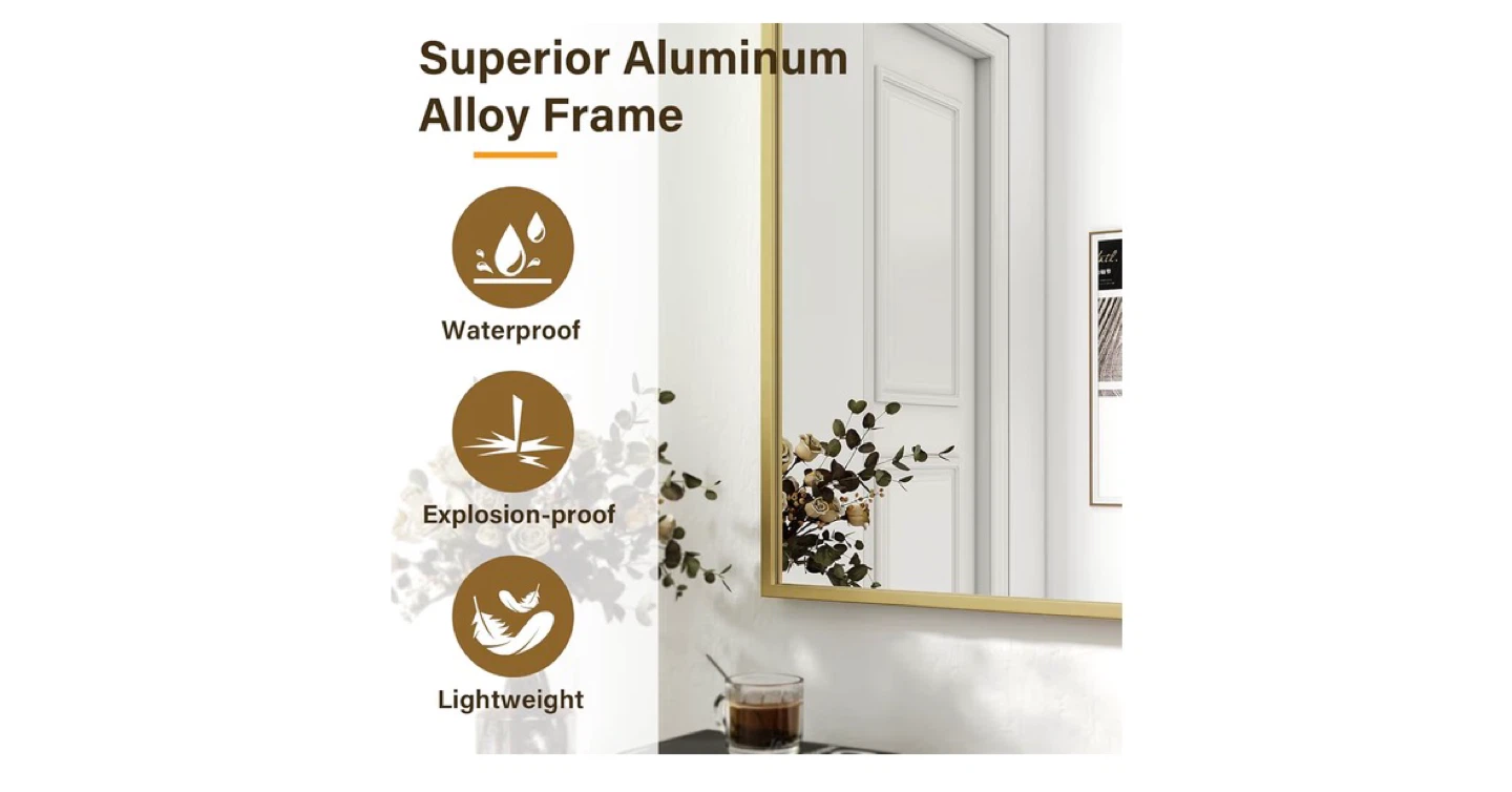 24" x 36" Gold Aluminum Alloy Framed Wall Mirror - photo 4