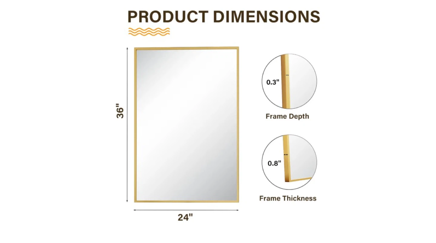 24" x 36" Gold Aluminum Alloy Framed Wall Mirror - photo 2