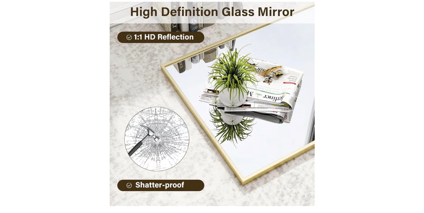 24" x 36" Gold Aluminum Alloy Framed Wall Mirror - photo 5