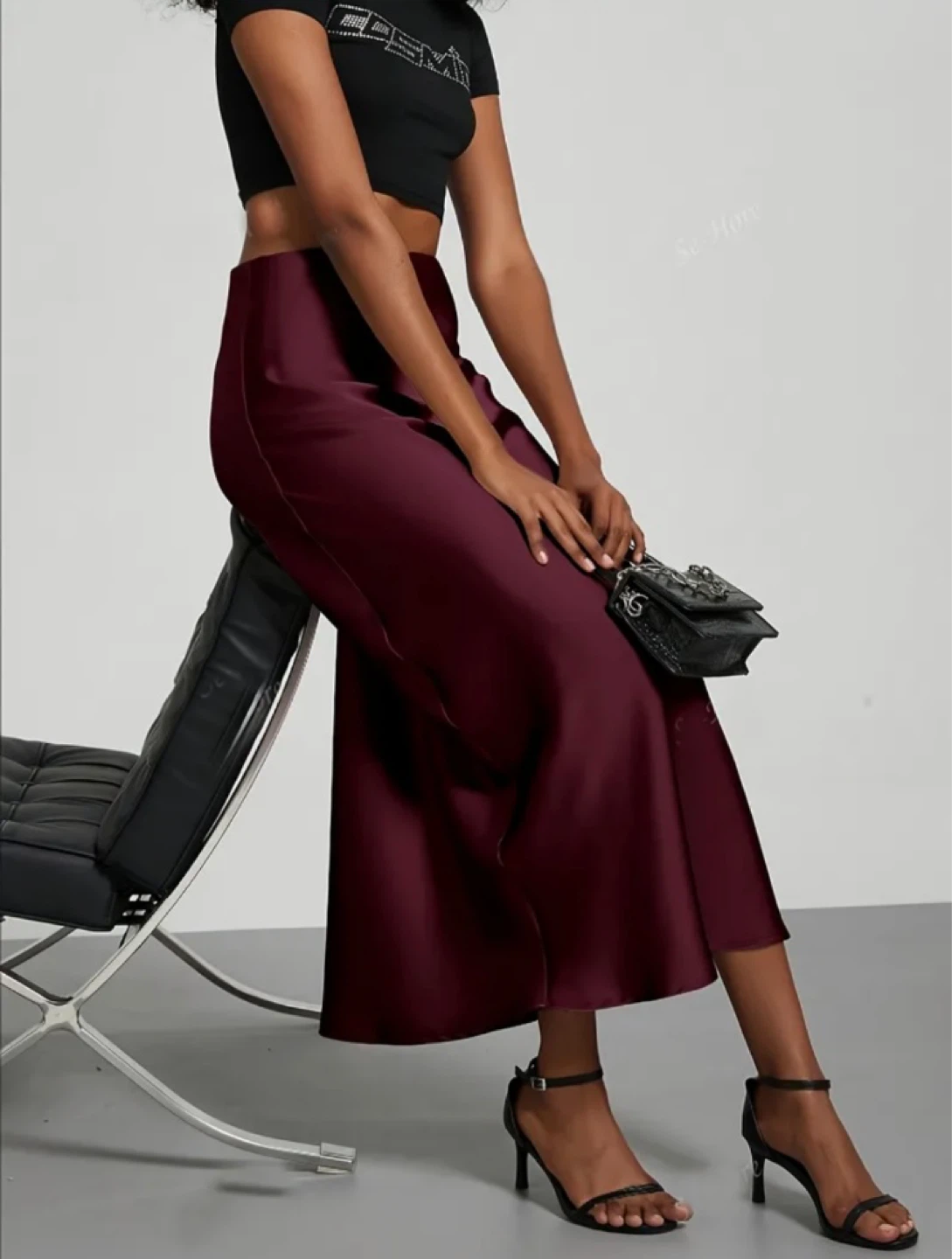 Brand New Maroon Satin Midi Skirt - photo 2