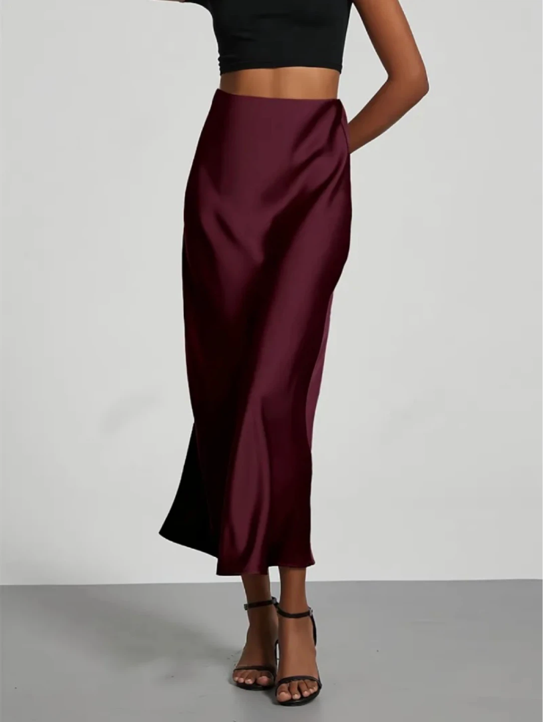 Brand New Maroon Satin Midi Skirt - photo 3