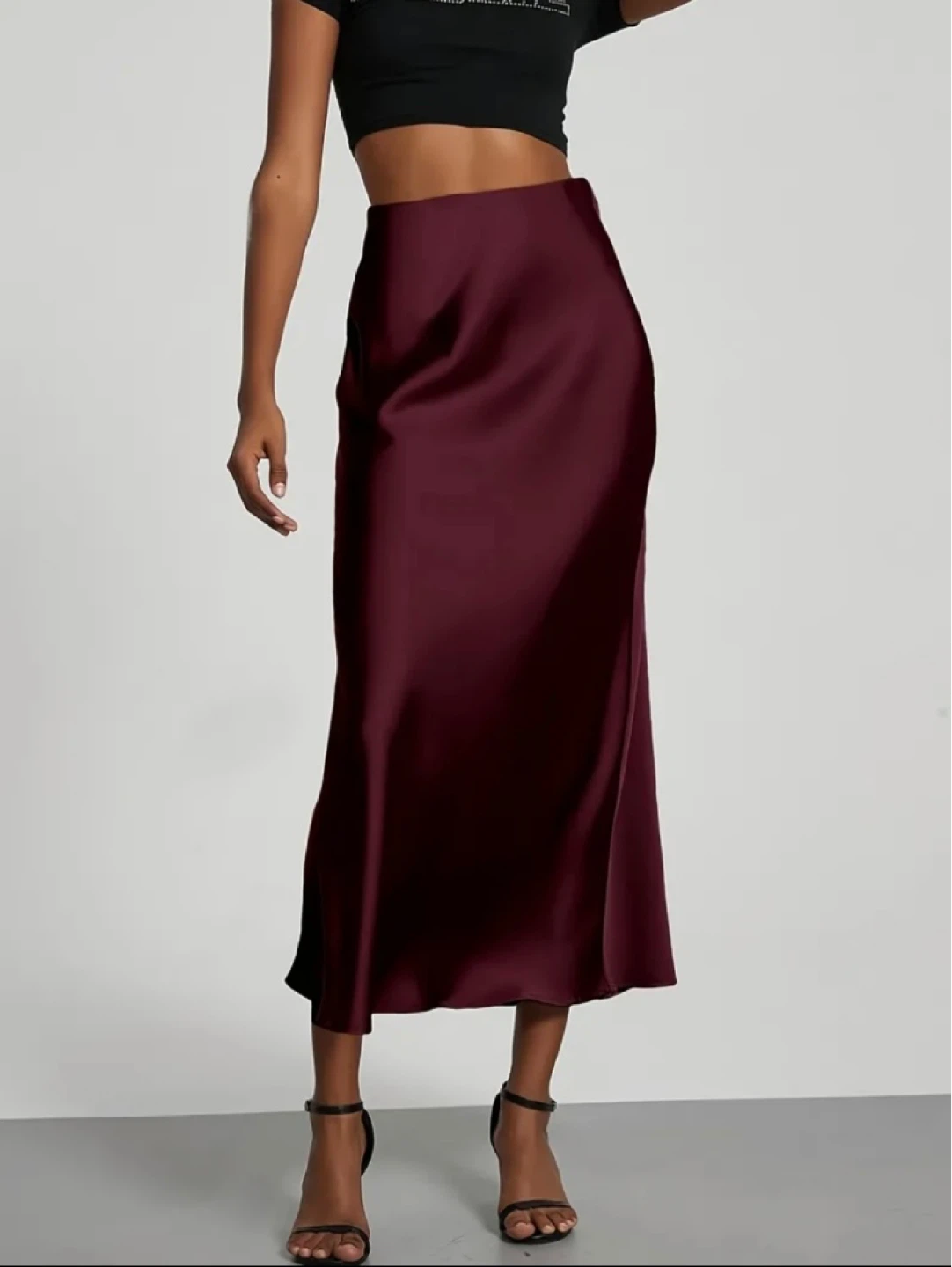 Brand New Maroon Satin Midi Skirt - photo 4