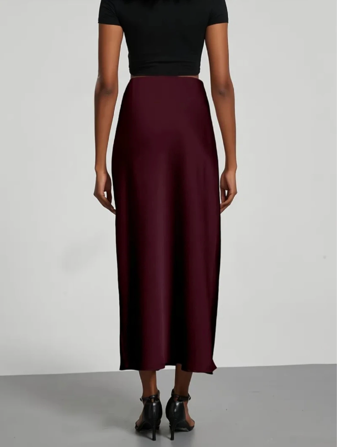 Brand New Maroon Satin Midi Skirt - photo 5