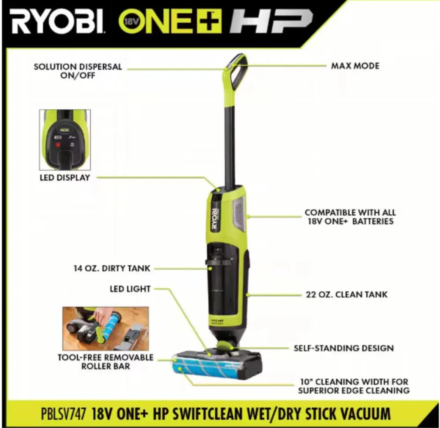 Ryobi ONE+ HP SwiftClean Wet/Dry Stick Vacuum