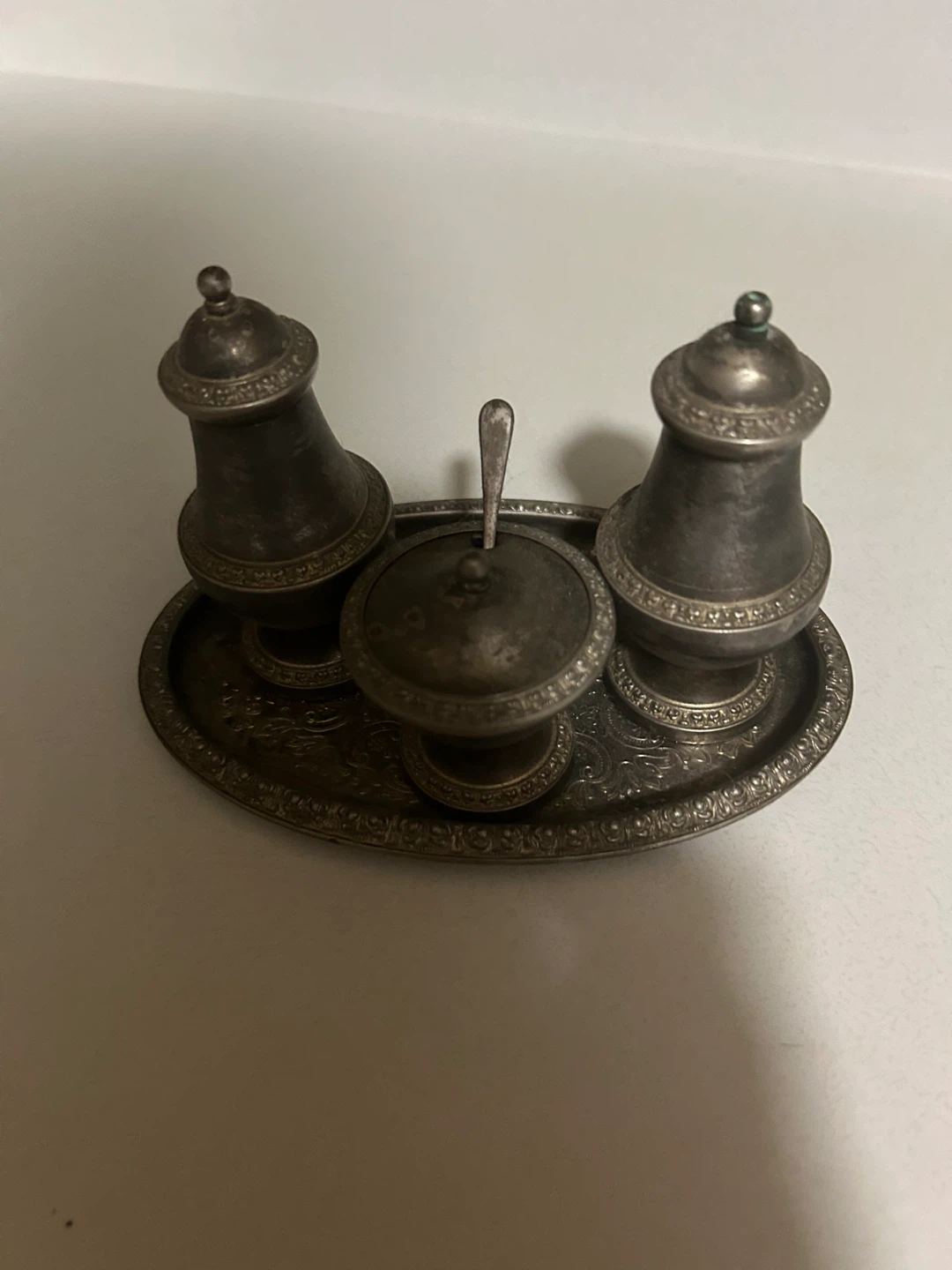 Vintage Salt and Pepper Shakers with Tray