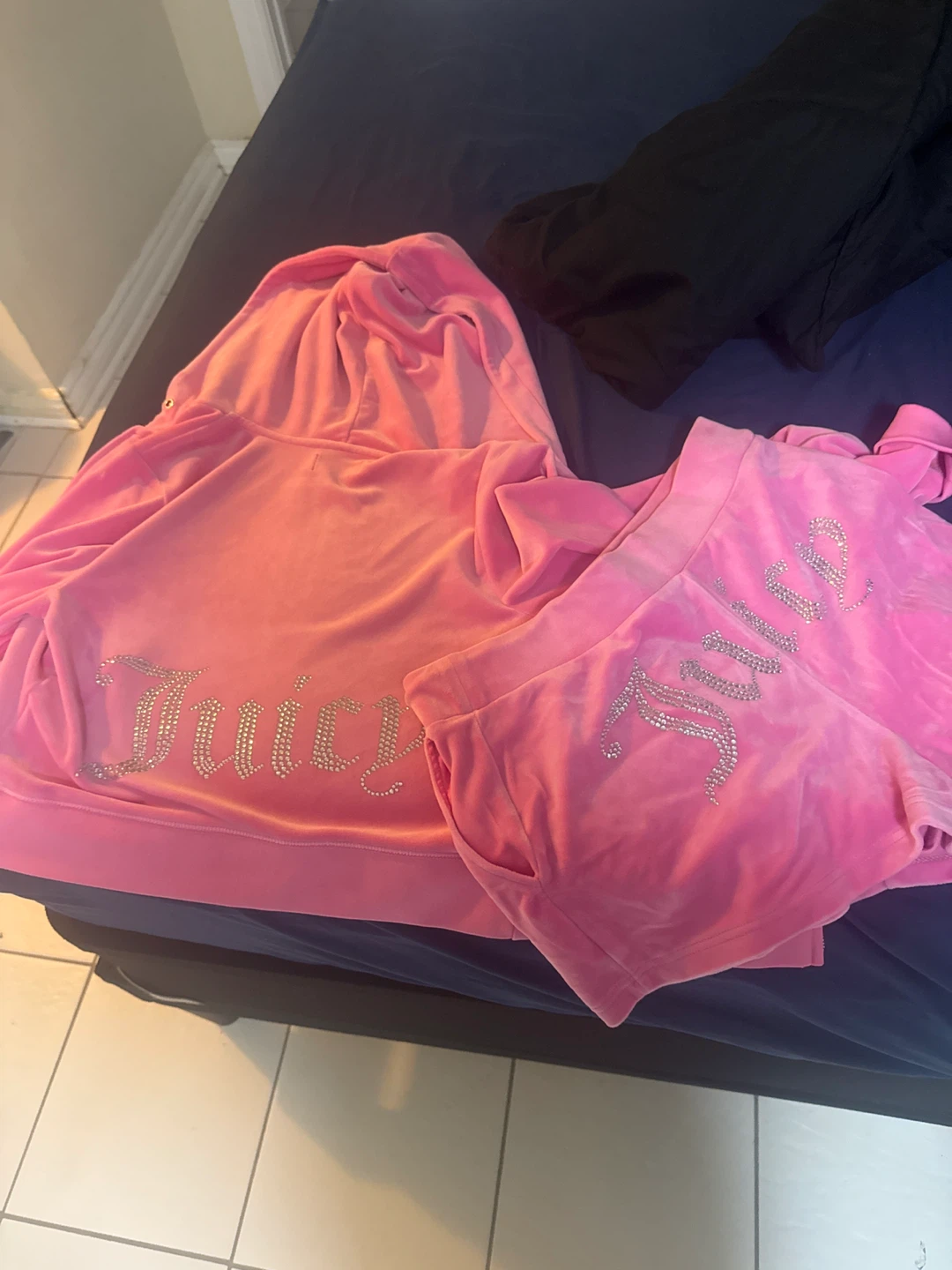 Juicy Couture Pink Velour Hoodie and Shorts Set