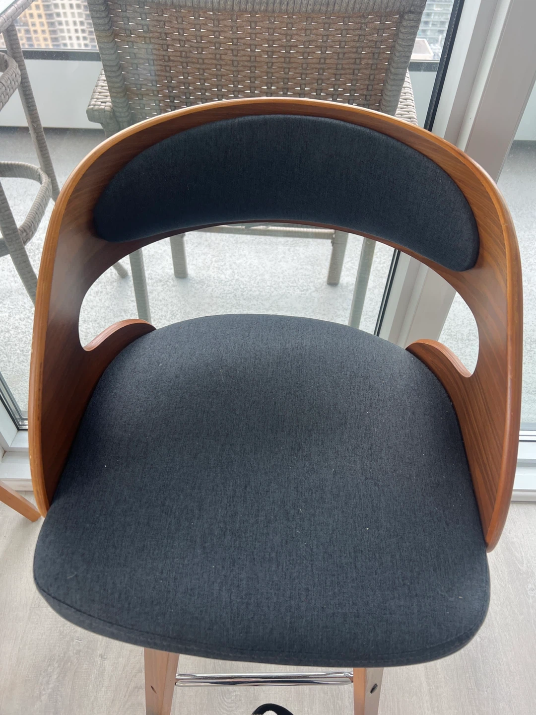 Set of 3 navy blue Upholstered Bar Stools with Wood Trim - photo 3