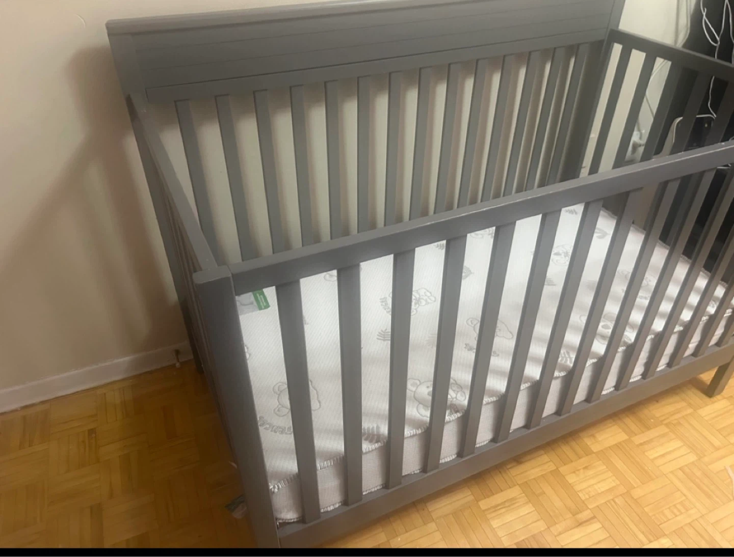 Grey convertible Baby Crib with Mattress
