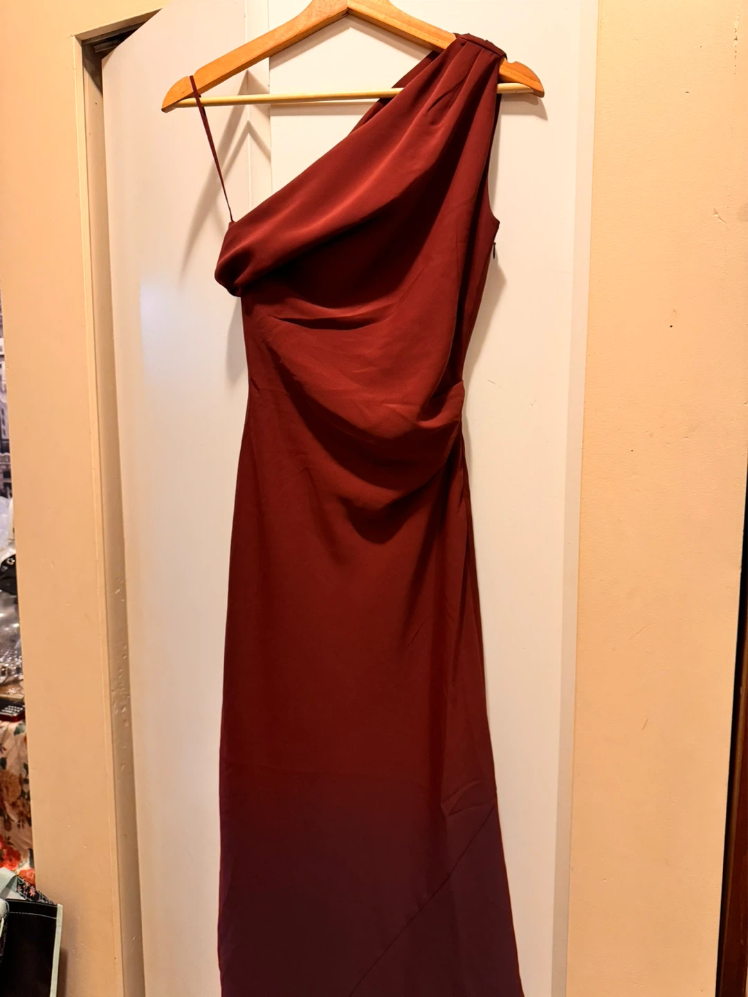 Maroon One-Shoulder Ruched Dress