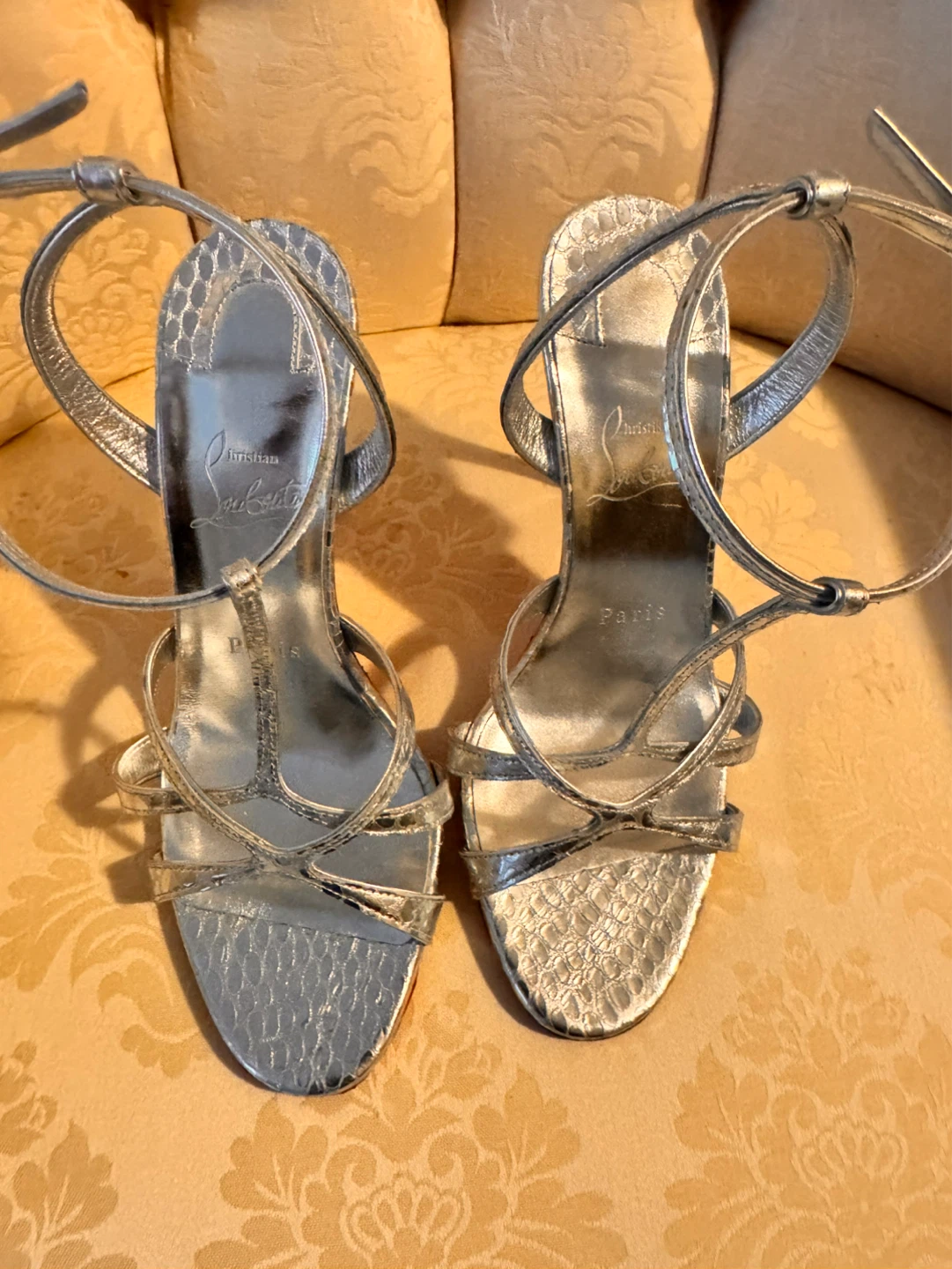Christian Louboutin Silver Snake Print Strappy Heels - photo 2