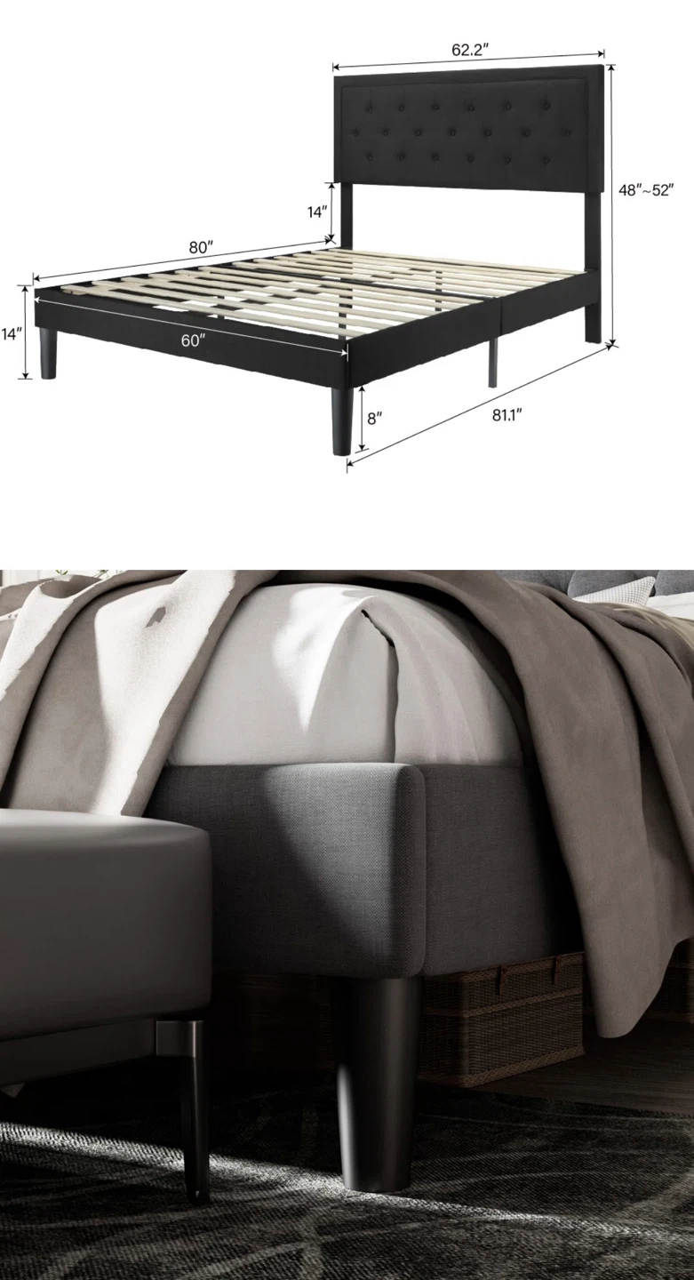 Black Tufted Upholstered Queen Bed Frame - photo 2