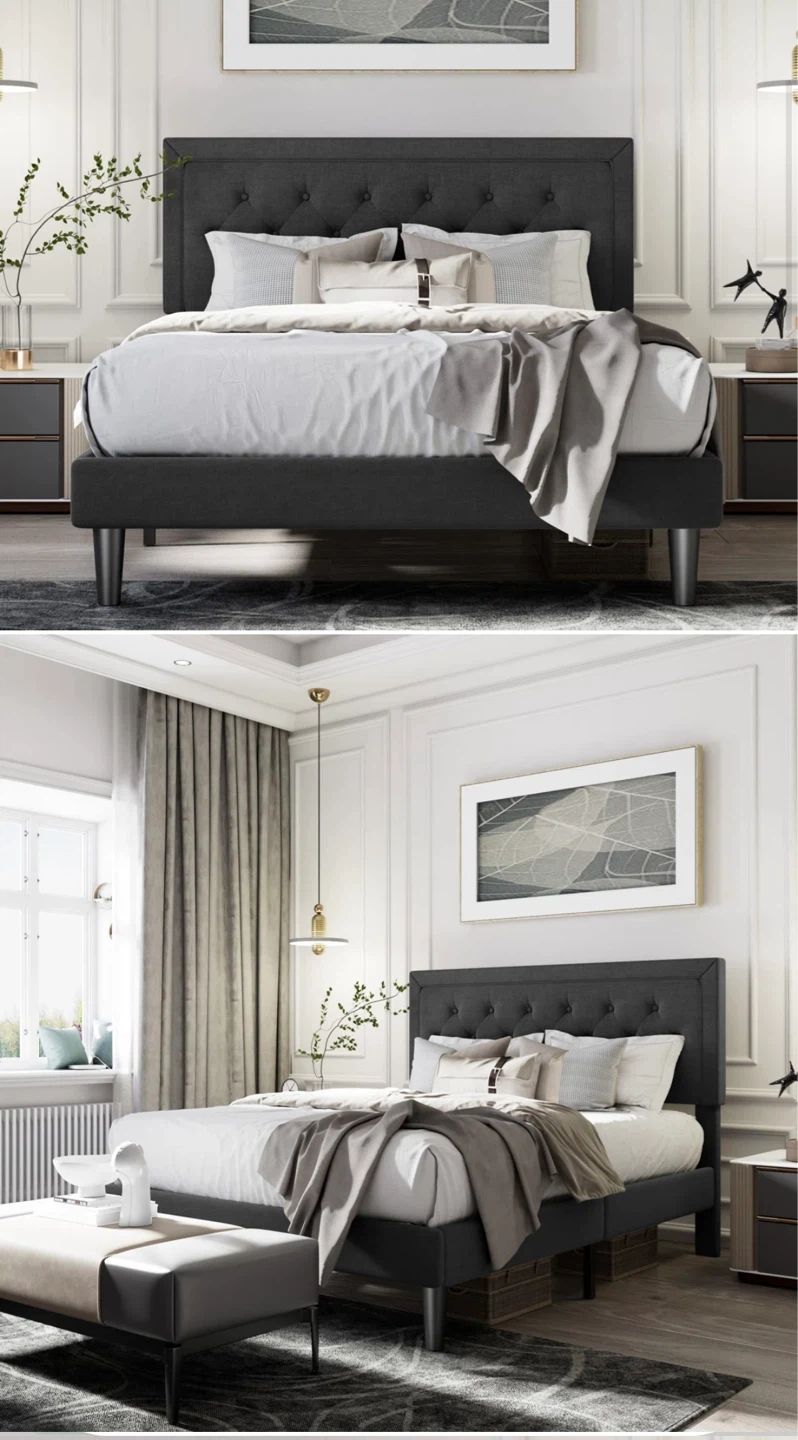 Black Tufted Upholstered Queen Bed Frame