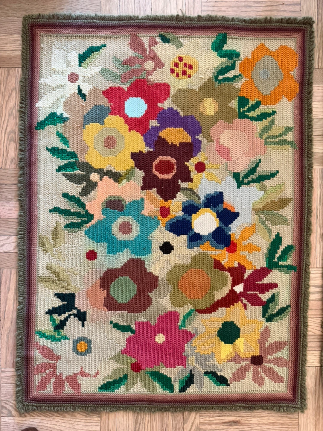 Vintage Handmade Floral Needlepoint Rugs - Set of 2 - photo 2