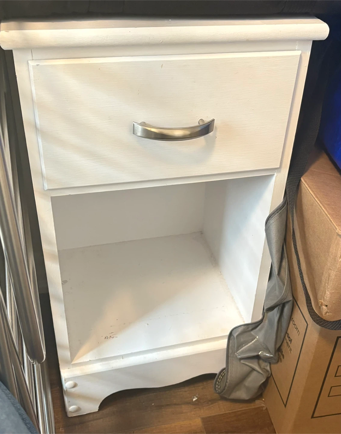 White Nightstand with Drawer and Shelf