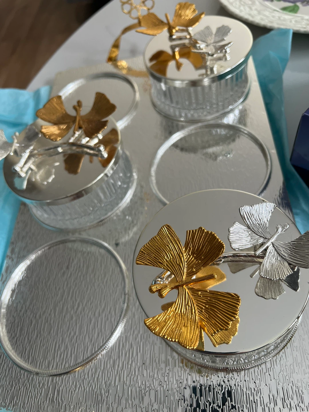 Set of 6 Decorative Trays with Ginkgo Leaf Embellishments - photo 3