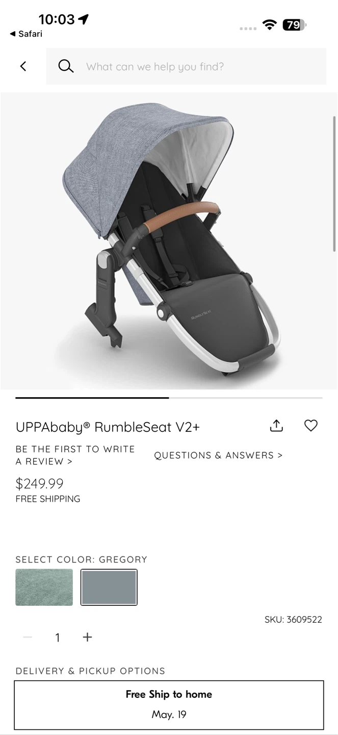 UPPAbaby RumbleSeat V2 Stroller Seat - Gregory