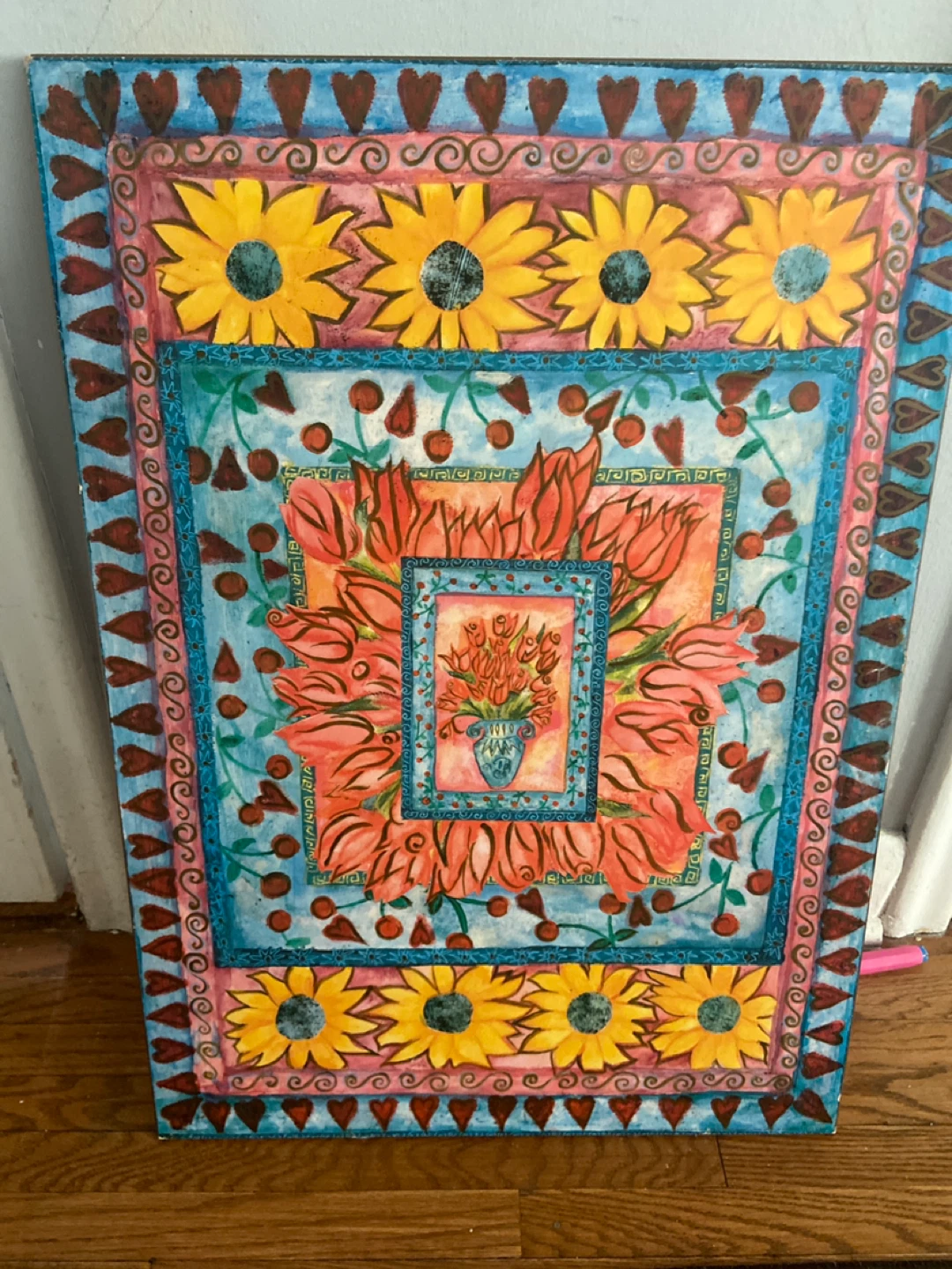 Framed Folk Art Floral Painting