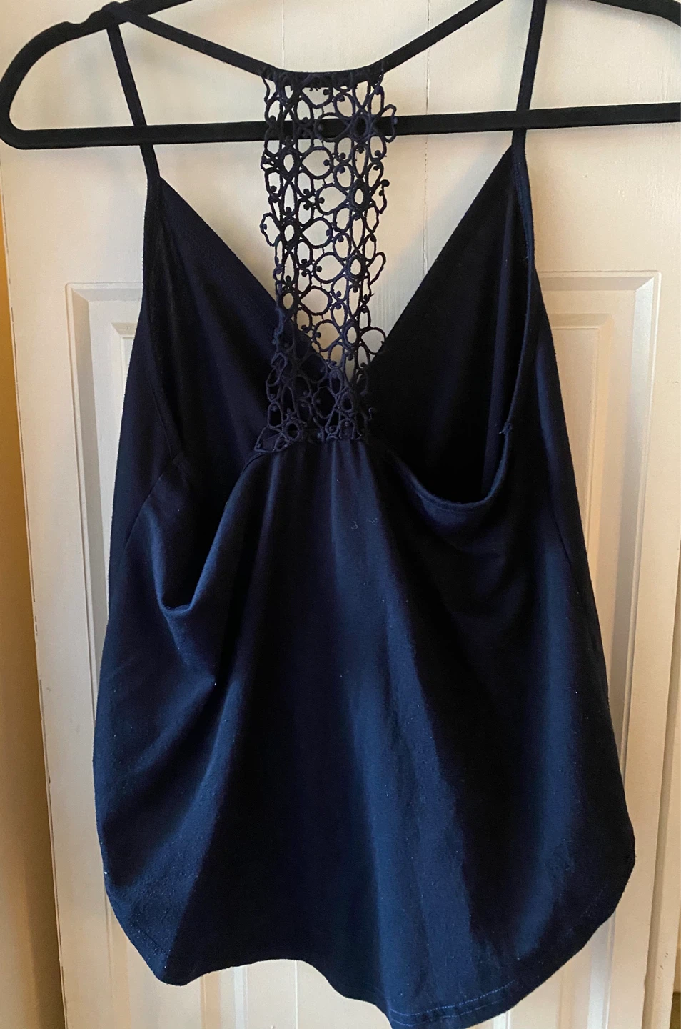 Navy Blue Cami Tank Top with Crochet Back Detail