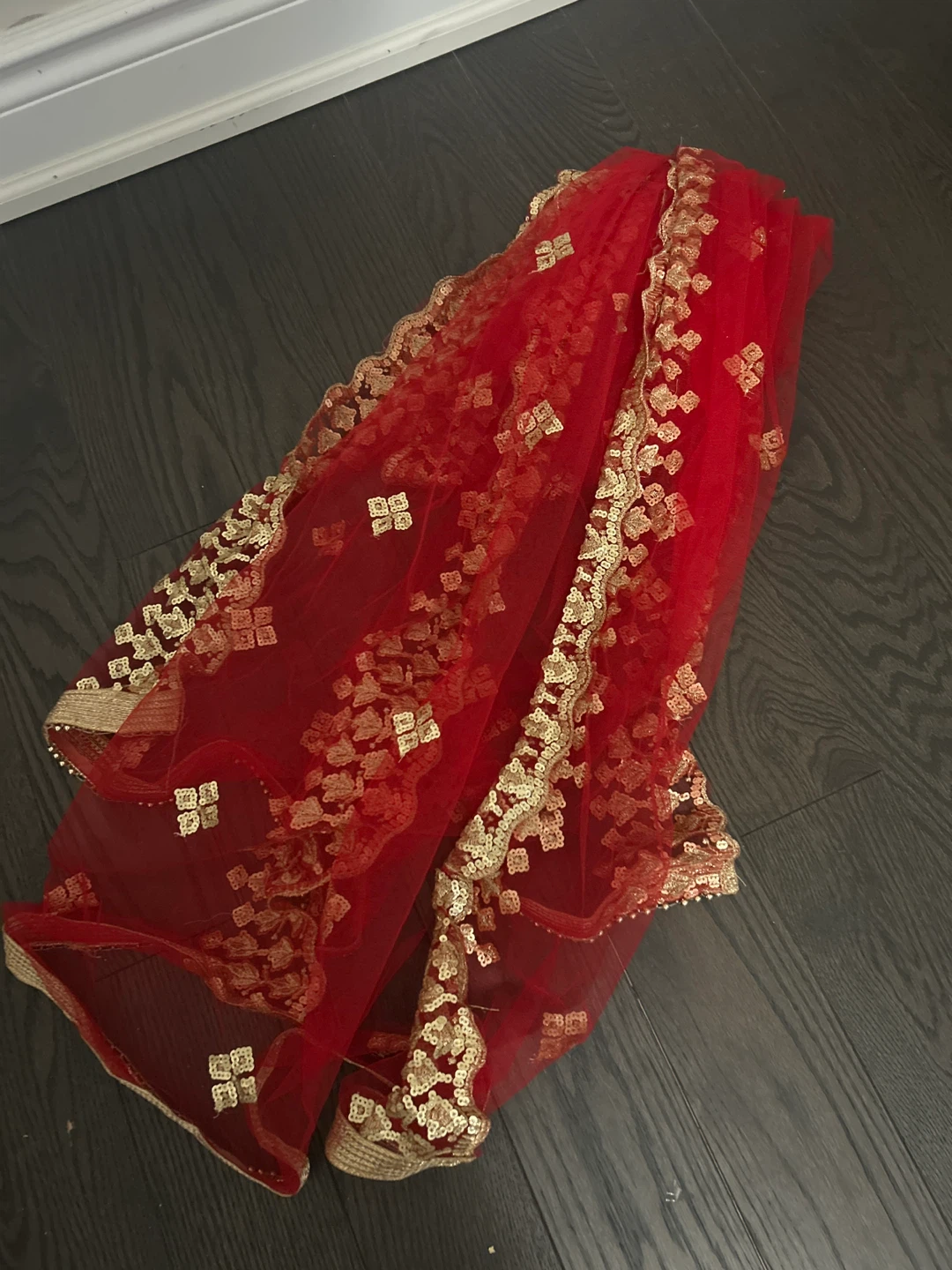Red Sequin Embroidered Lehenga Choli Dupatta Set - photo 5