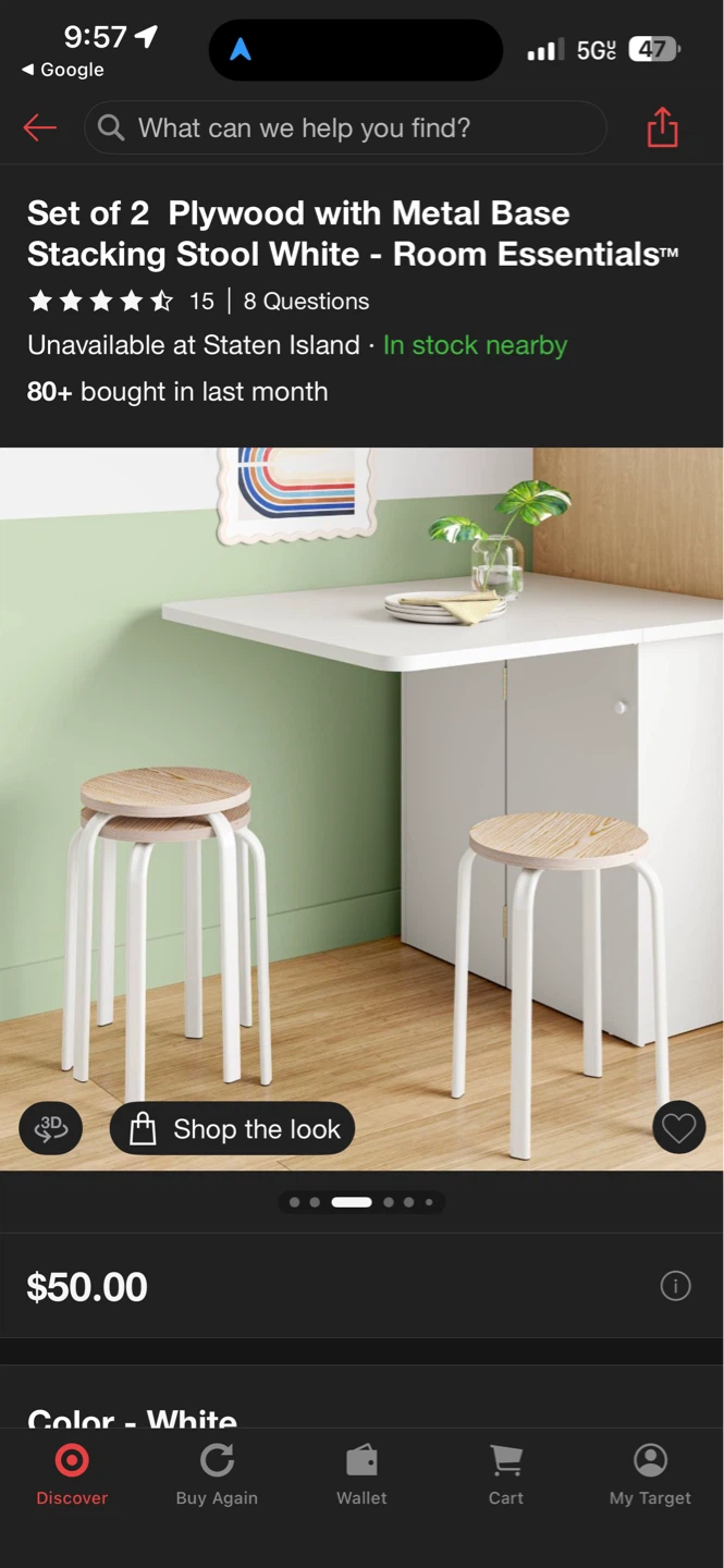 Set of 2 Plywood Stacking Stools with Metal Base - White - photo 2