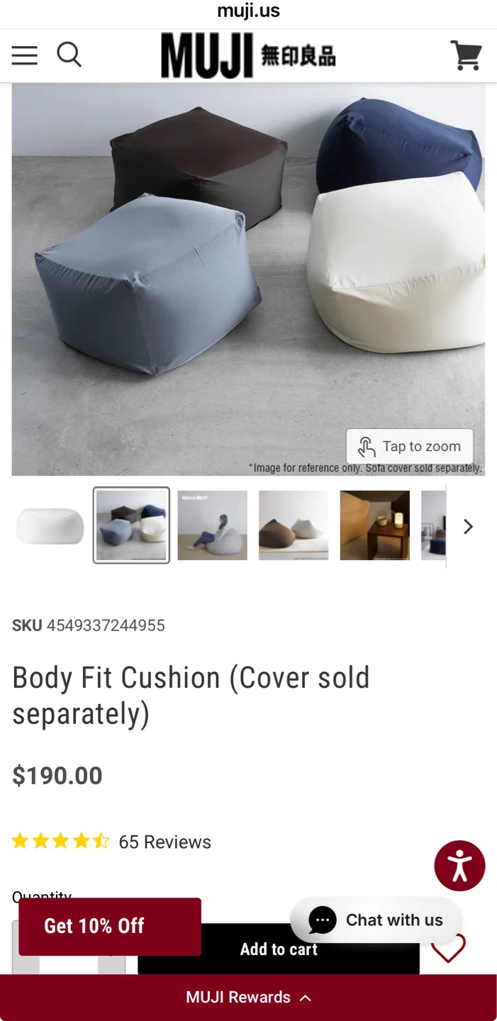 MUJI Body Fit Cushion (Cover Sold Separately)