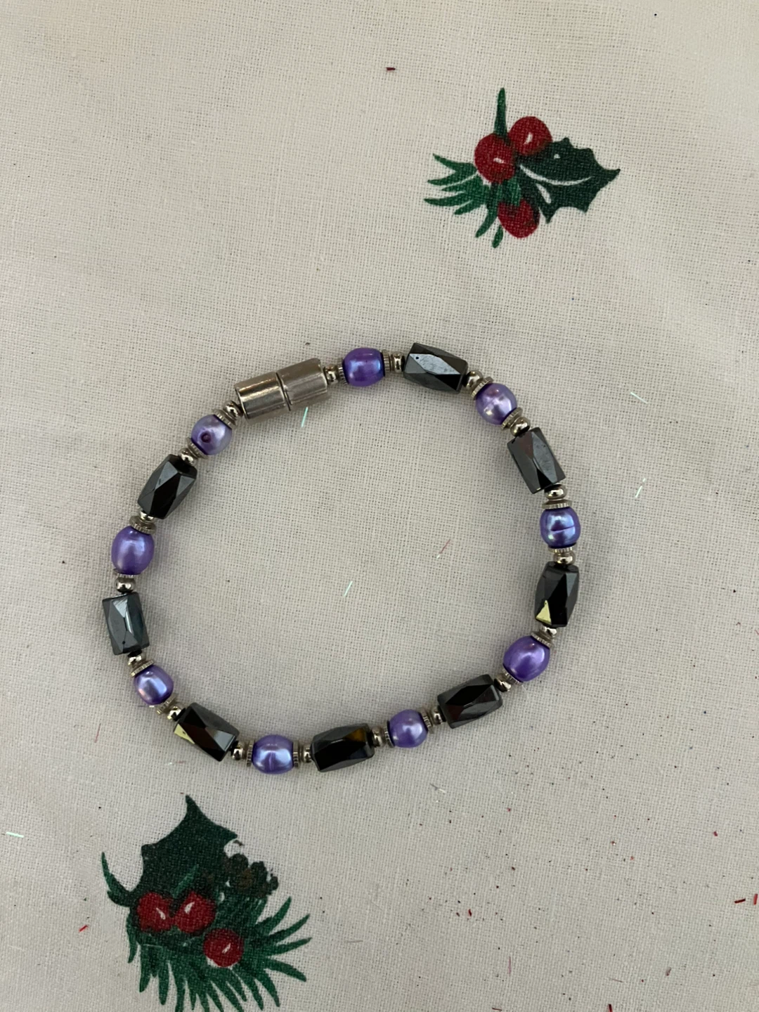 Purple and Black Beaded Bracelet