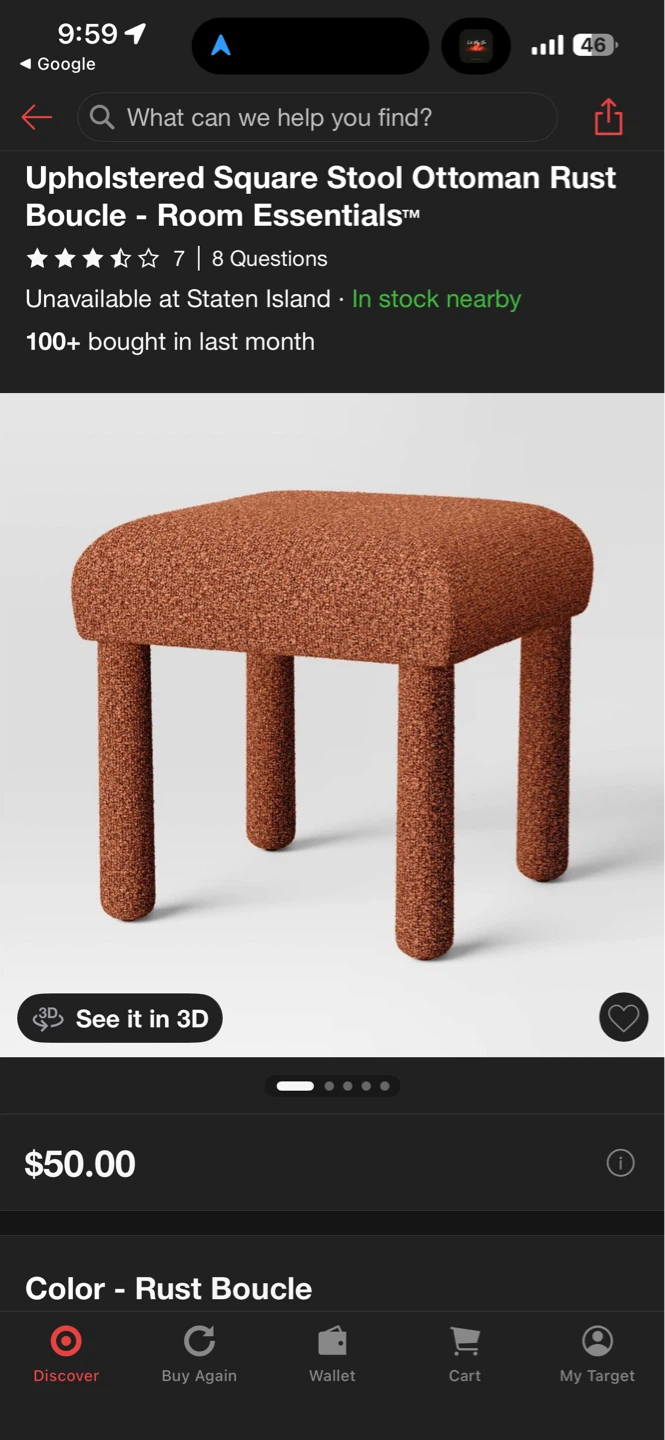 Upholstered Square Stool Ottoman - Rust Boucle - photo 3