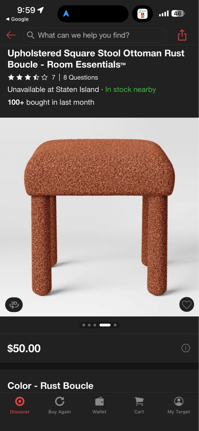 Upholstered Square Stool Ottoman - Rust Boucle