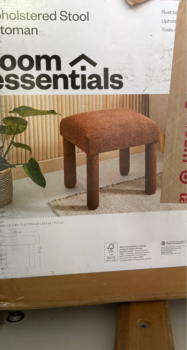 Upholstered Square Stool Ottoman - Rust Boucle - photo 4
