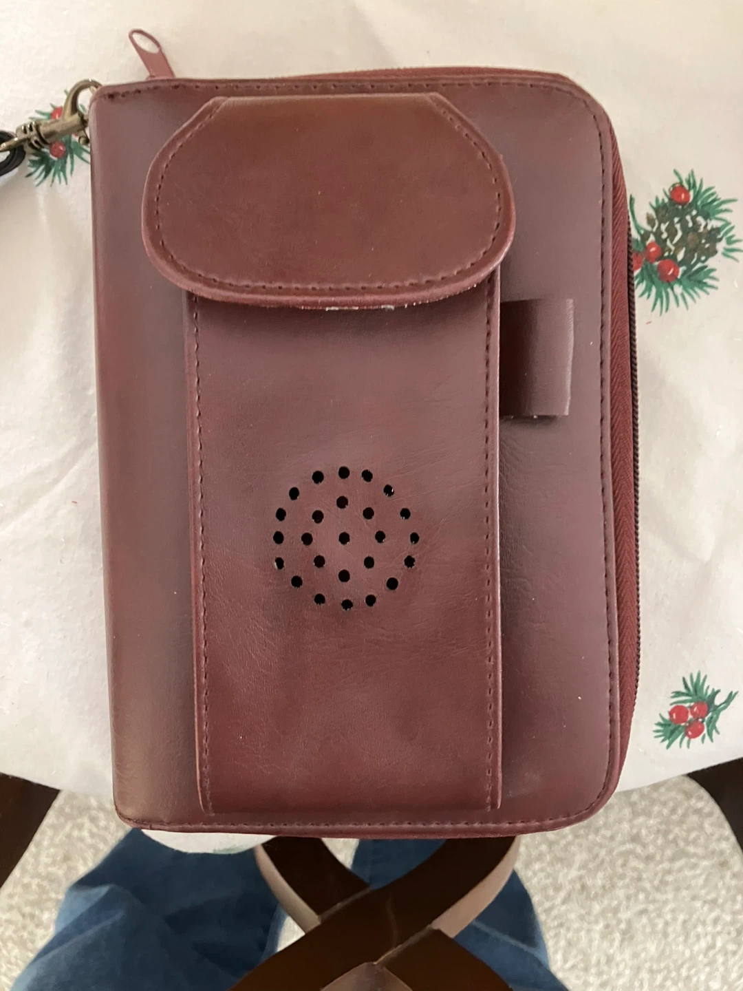 Maroon Leather Organizer Clutch Wallet with Wrist Strap